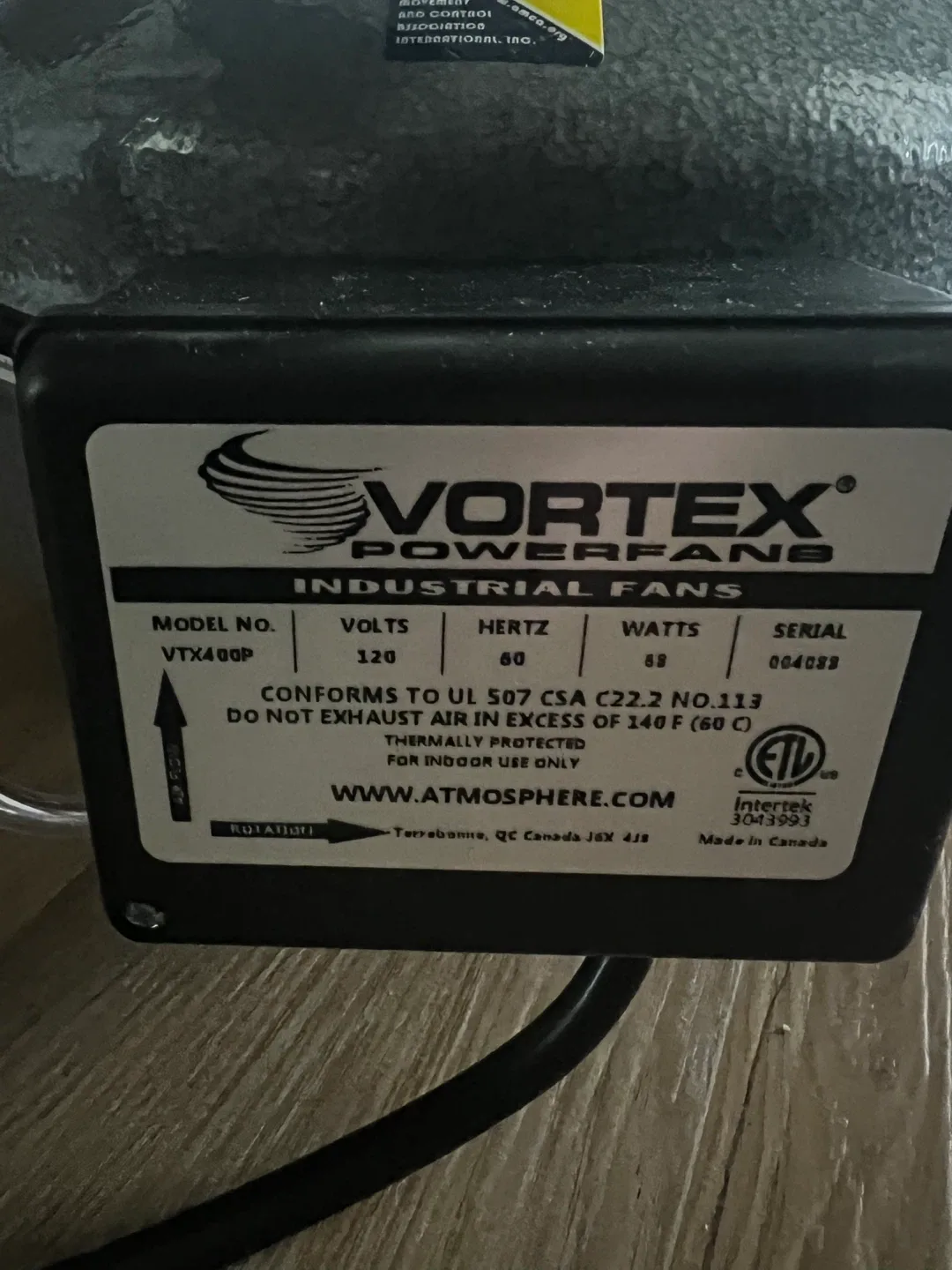 Vortex Powerfans VTX400P Industrial Fan image indicator(4)