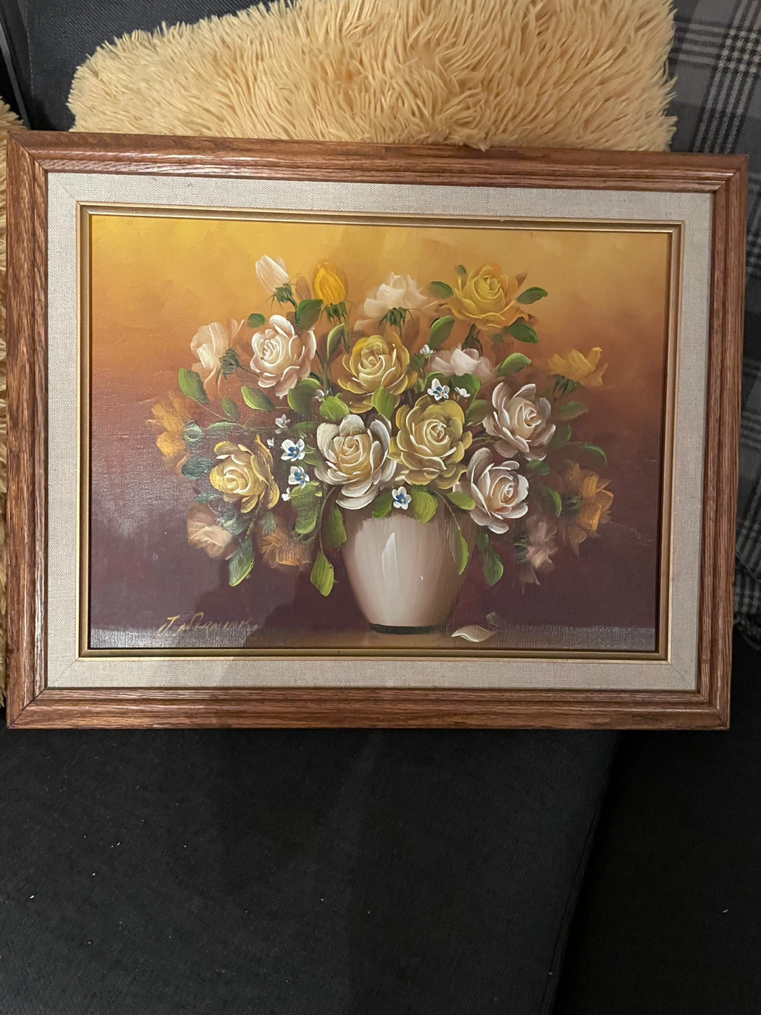 Beautiful vintage floral painting on canvas