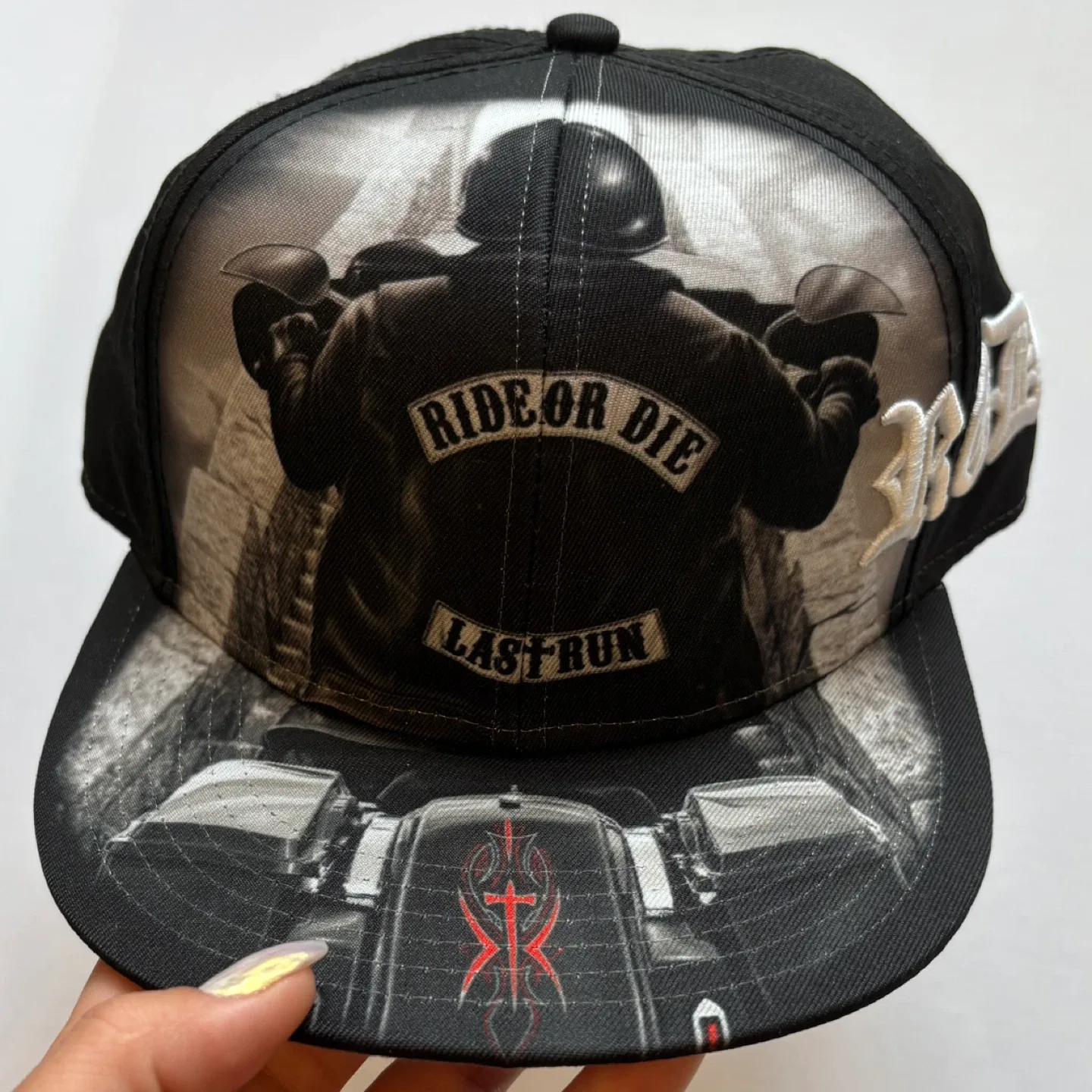 Ride Or Die Snapback Hat Motorcycle Biker Graphic Flat Bill image indicator(3)