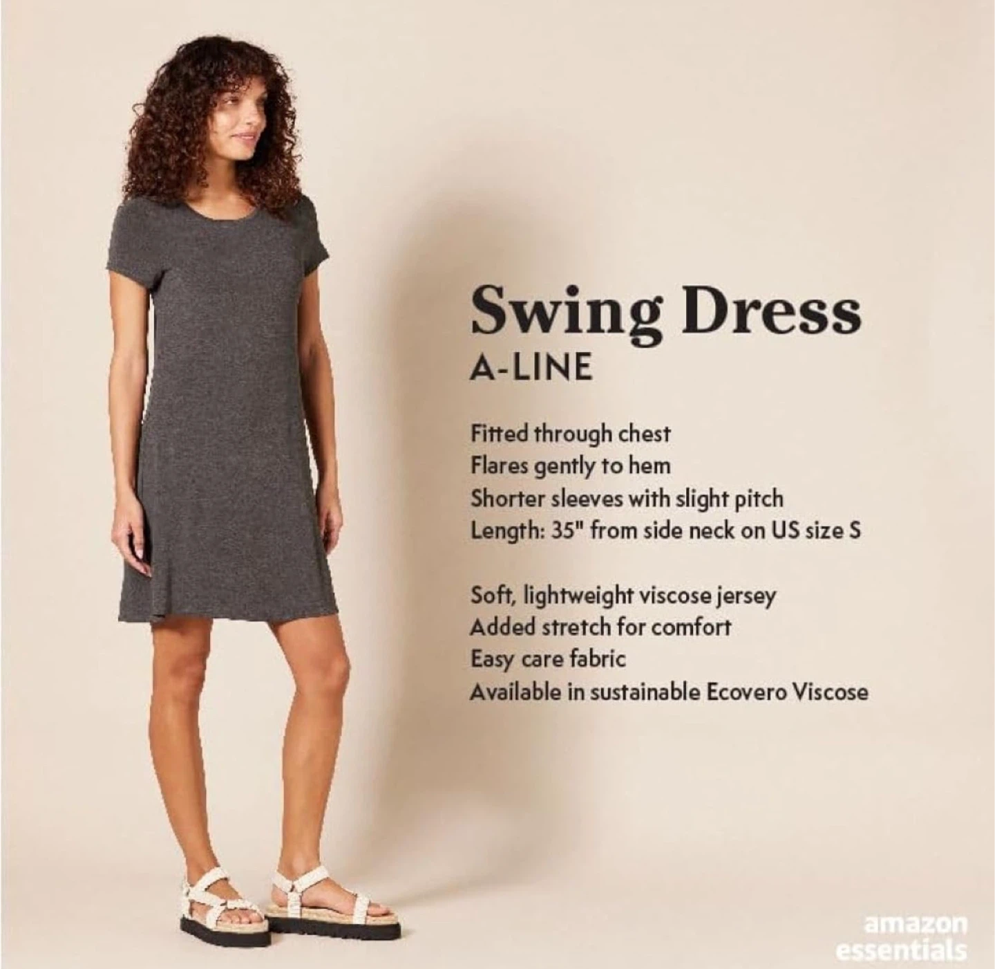 NEW! Amazon Essentials Short-Sleeve Scoop Neck Swing Dress - photo 2