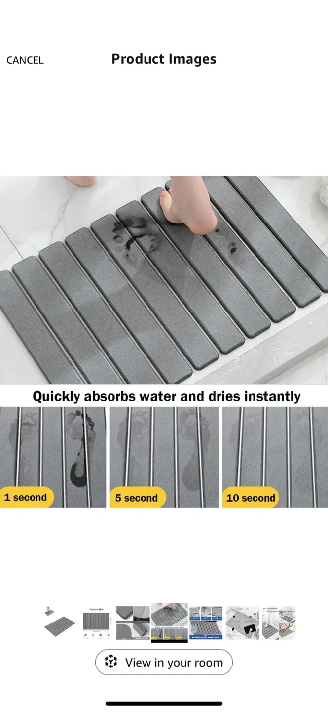Grey Quick-Dry Bath Mat - 60x39cm image indicator(3)