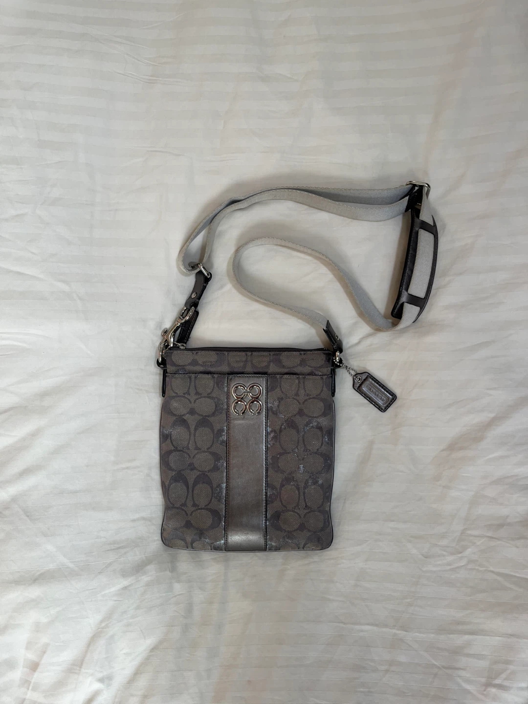 Coach Gray and Silver Cross Body Bag