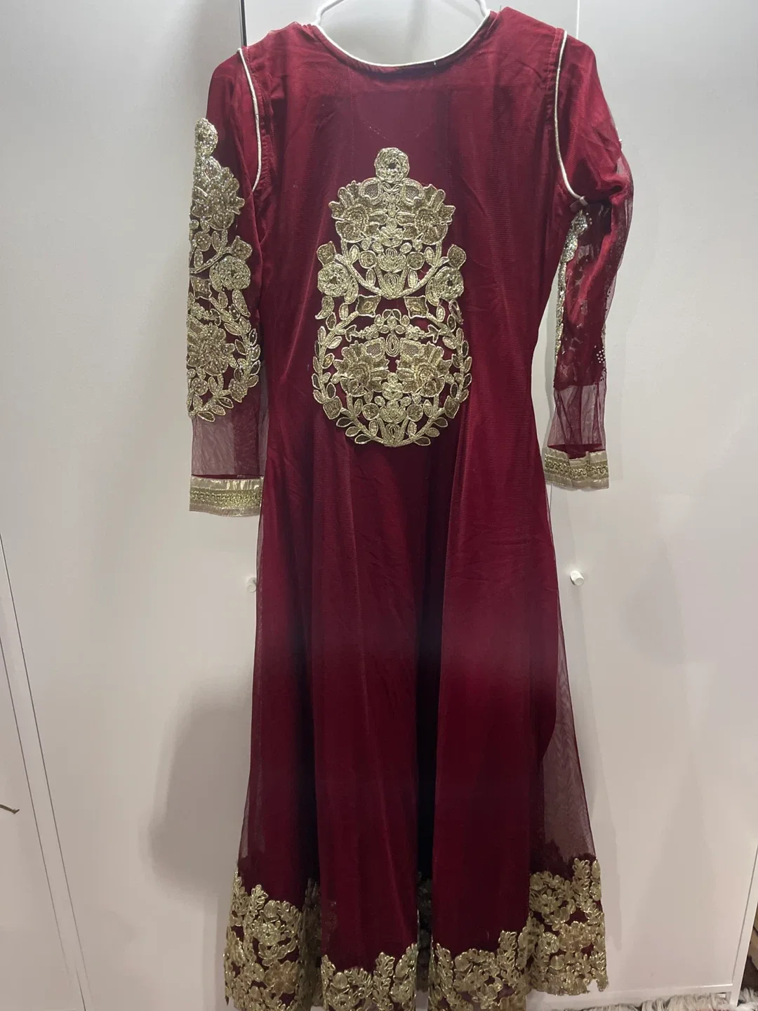 Burgundy & Gold Embellished Lengha Dress image indicator(5)