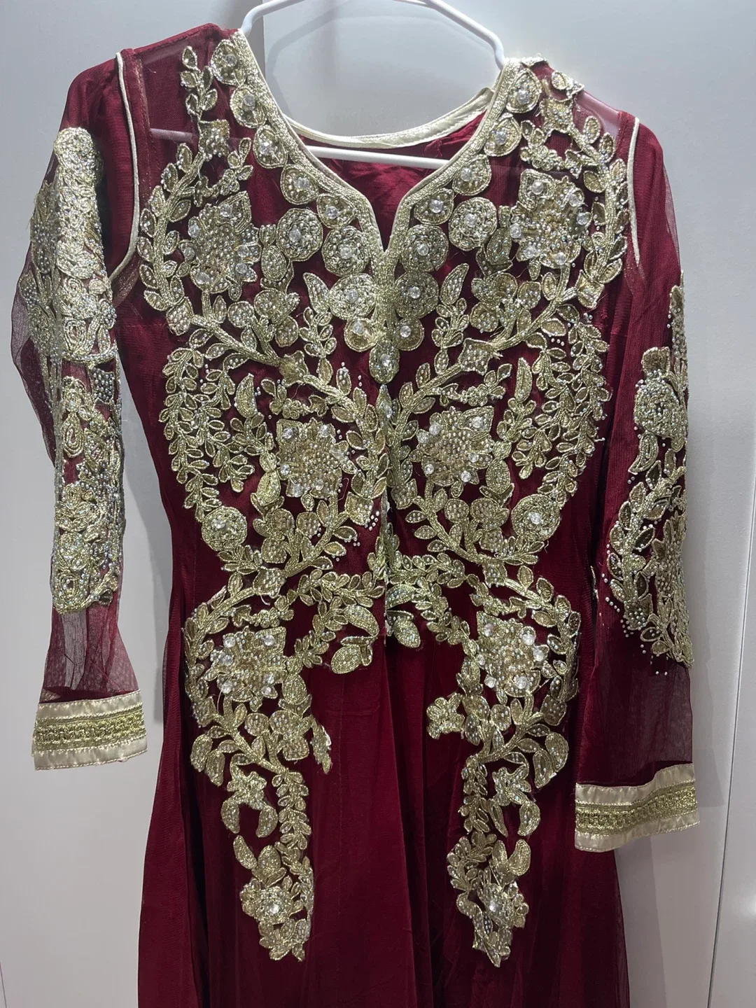 Burgundy & Gold Embellished Lengha Dress image indicator(3)