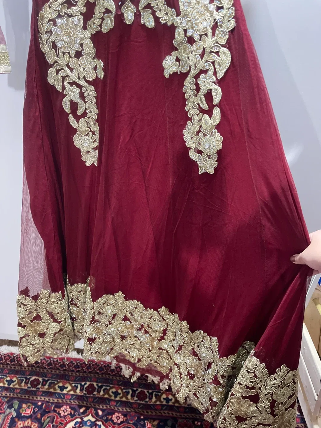 Burgundy & Gold Embellished Lengha Dress image indicator(4)