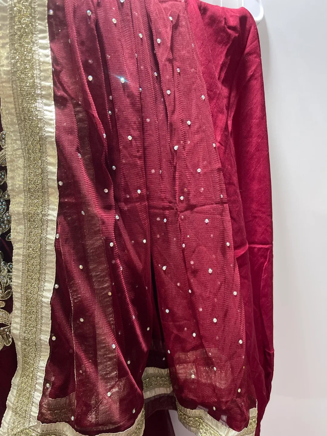 Burgundy & Gold Embellished Lengha Dress image indicator(2)