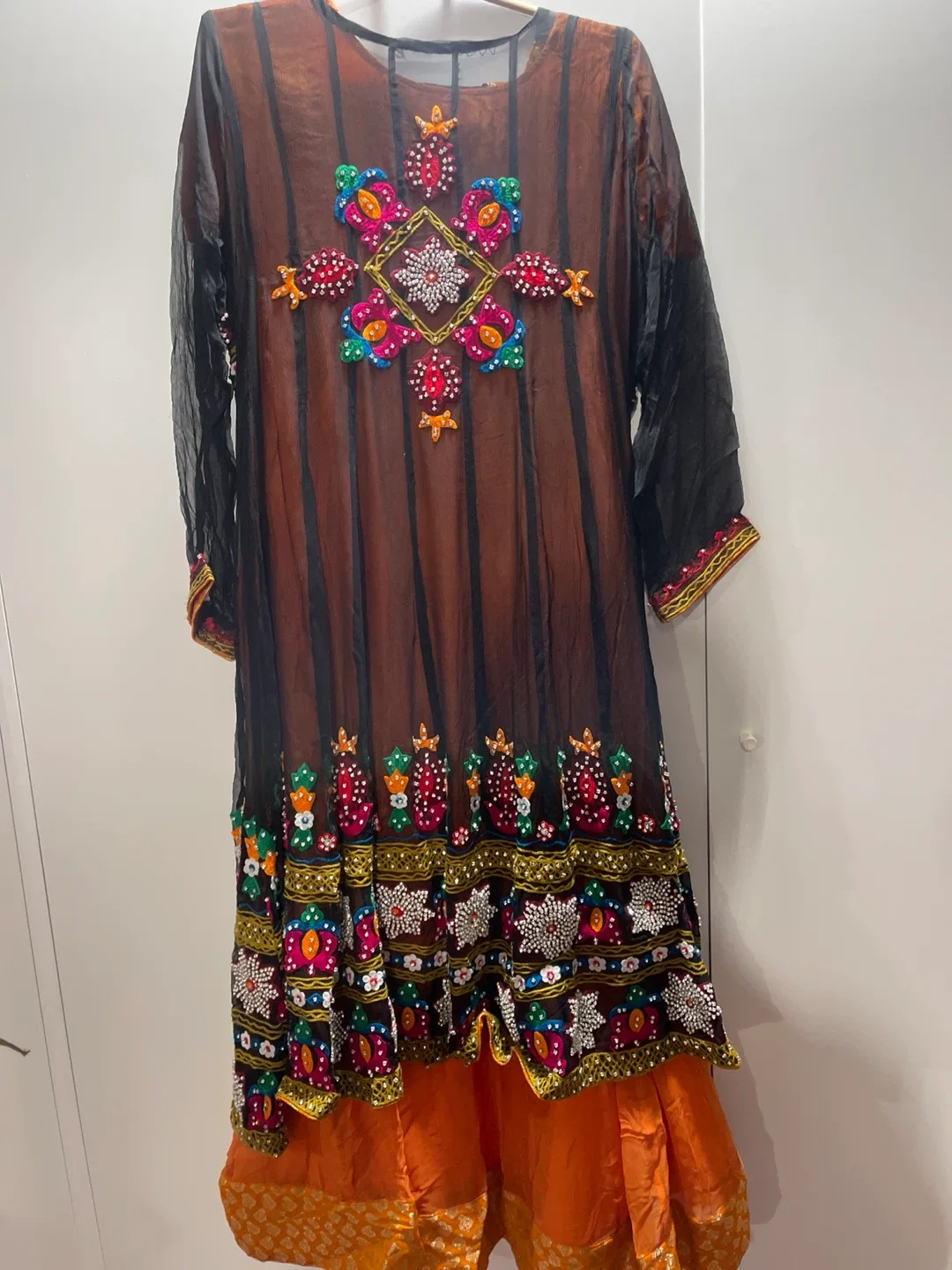 Embroidered Dress - Orange and Black image indicator(4)