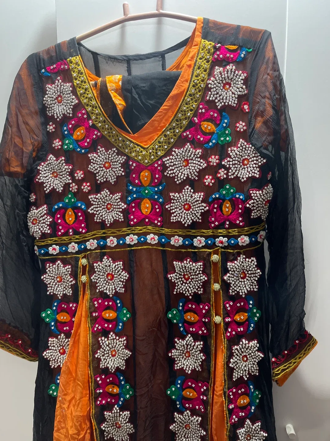 Embroidered Dress - Orange and Black image indicator(2)