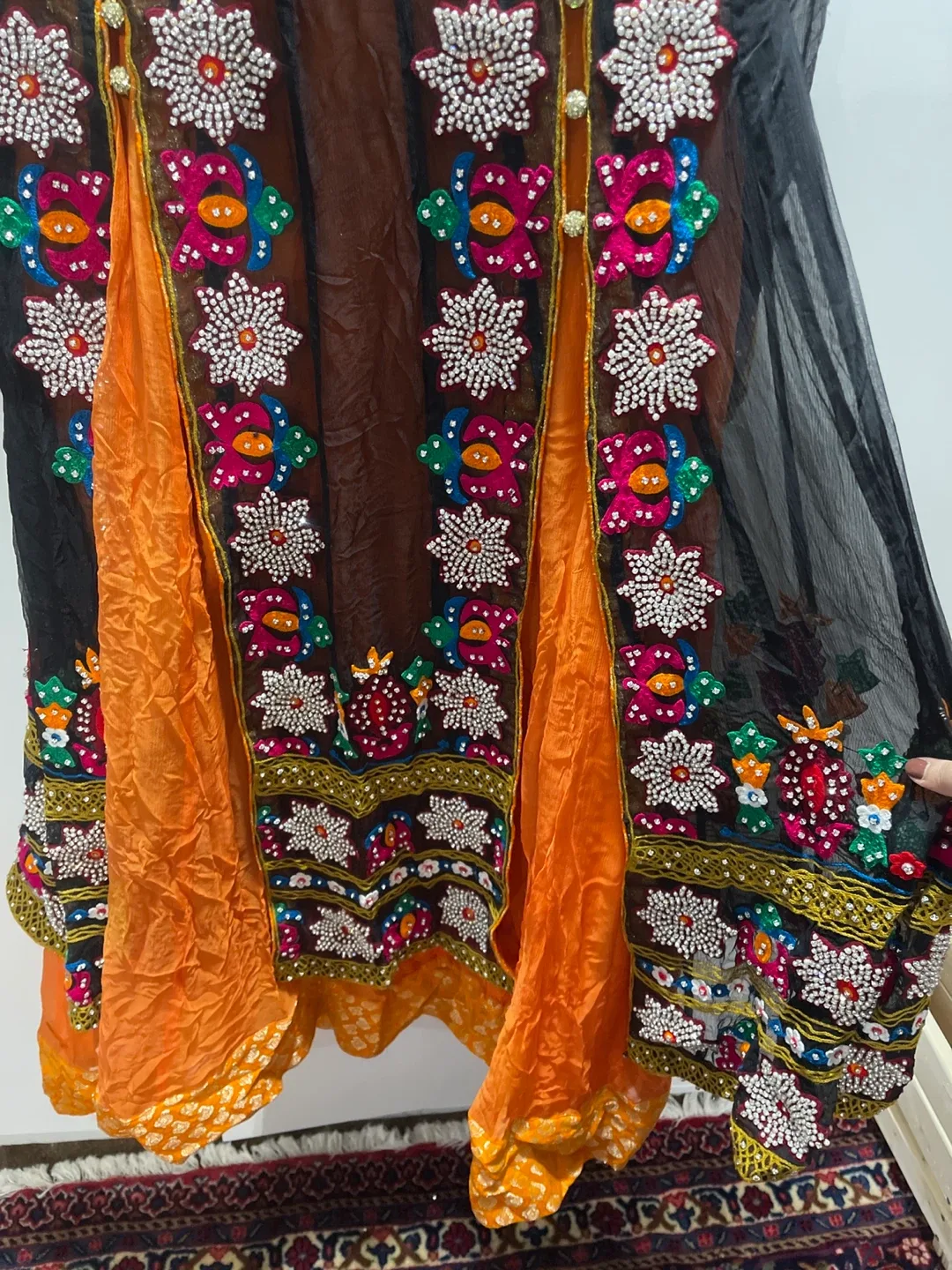 Embroidered Dress - Orange and Black image indicator(3)