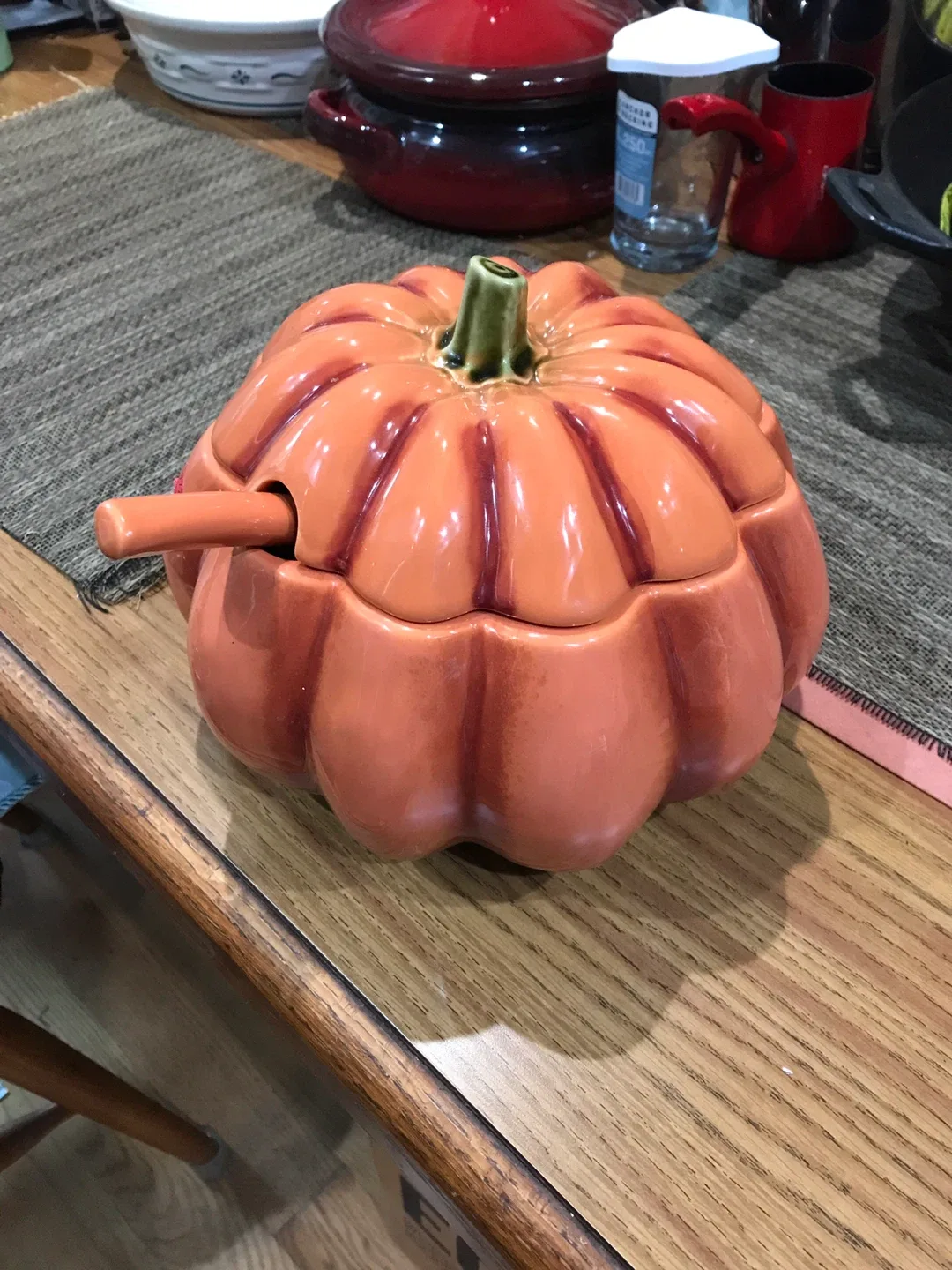 Pumpkin Shaped Punch Serving Bowl with Lid and Spoon