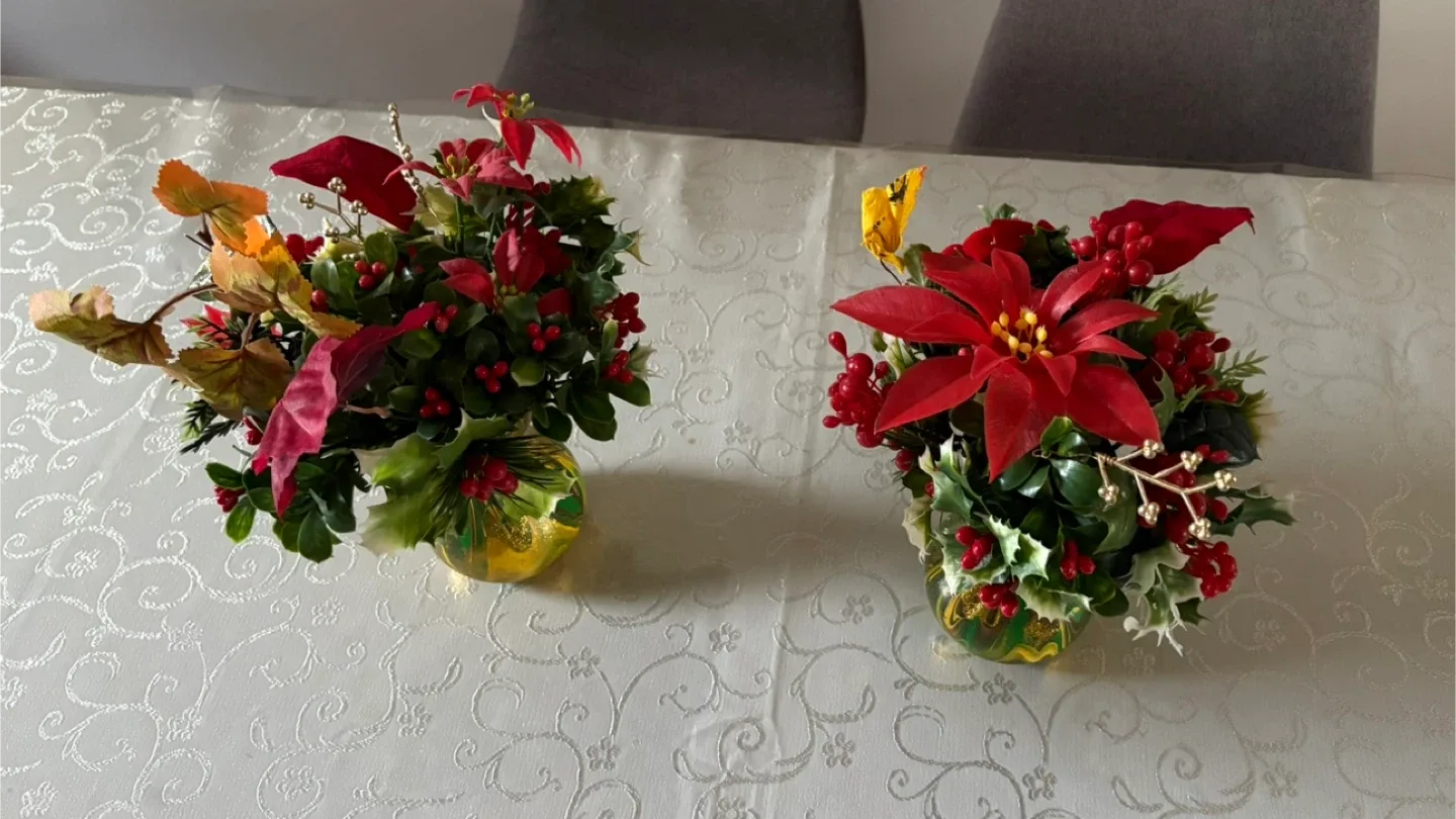 Artificial Flower Arrangement. Vase Hand Painted image indicator(2)