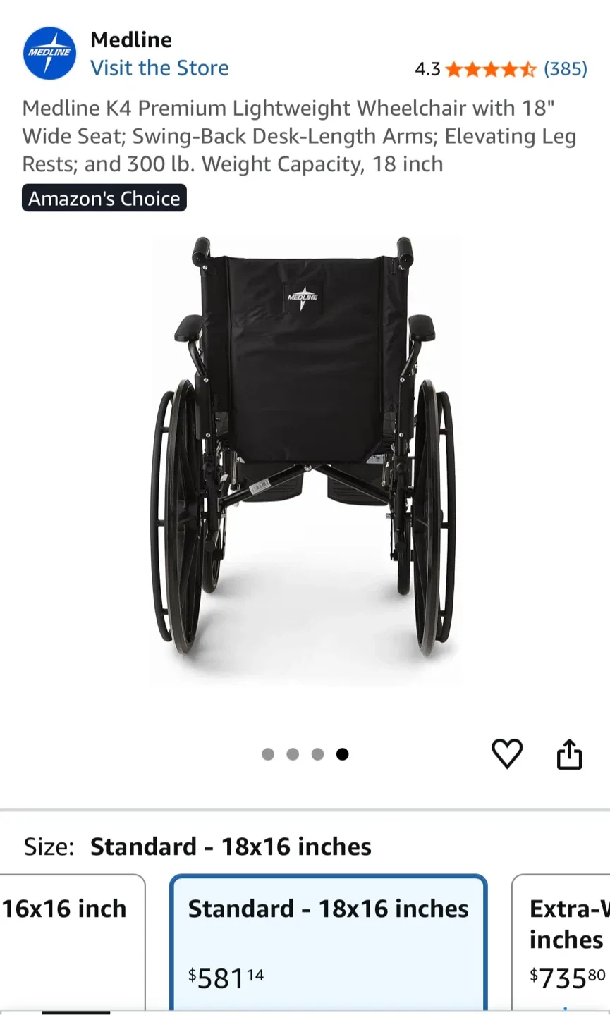 Medline Excel K4 Lightweight Wheelchair - 18x16 inch image indicator(3)