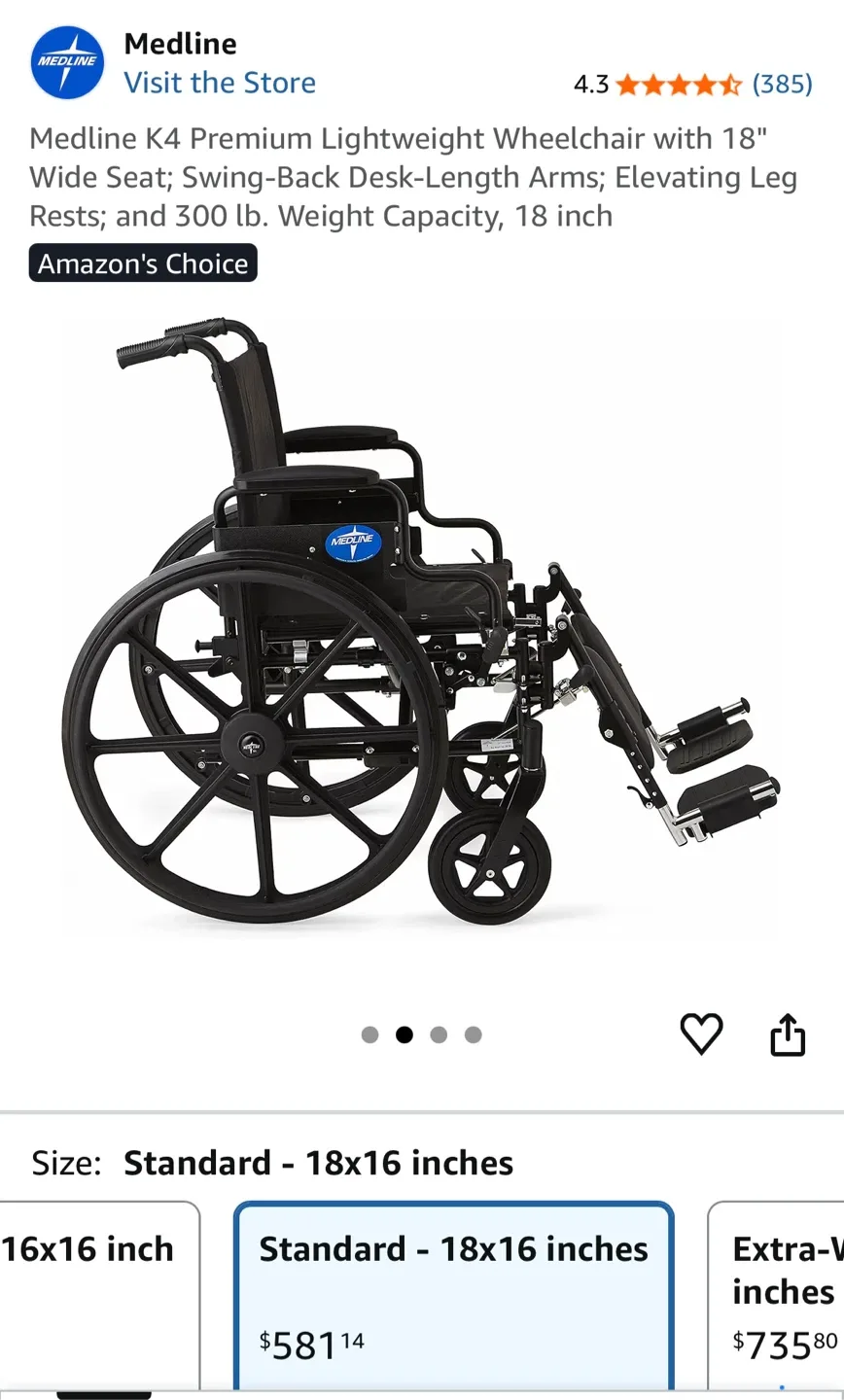 Medline Excel K4 Lightweight Wheelchair - 18x16 inch image indicator(2)