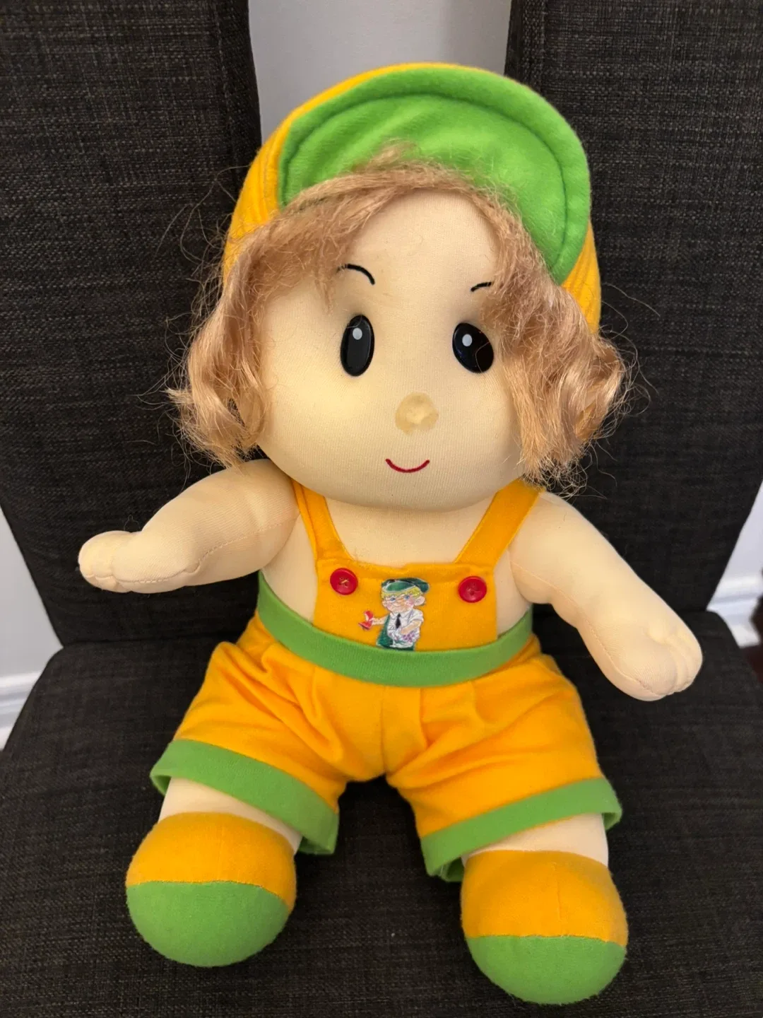 Cute Plush Doll in Yellow Overalls