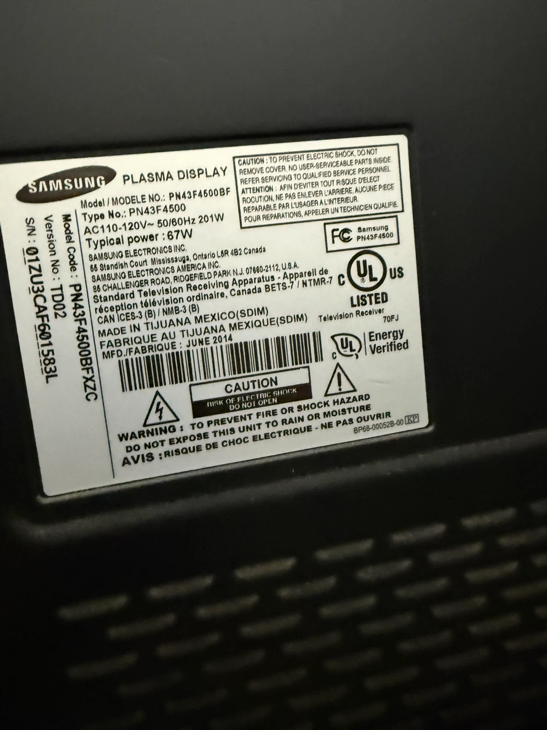 Samsung Plasma TV PN43F4500BF, 43 inch - photo 2