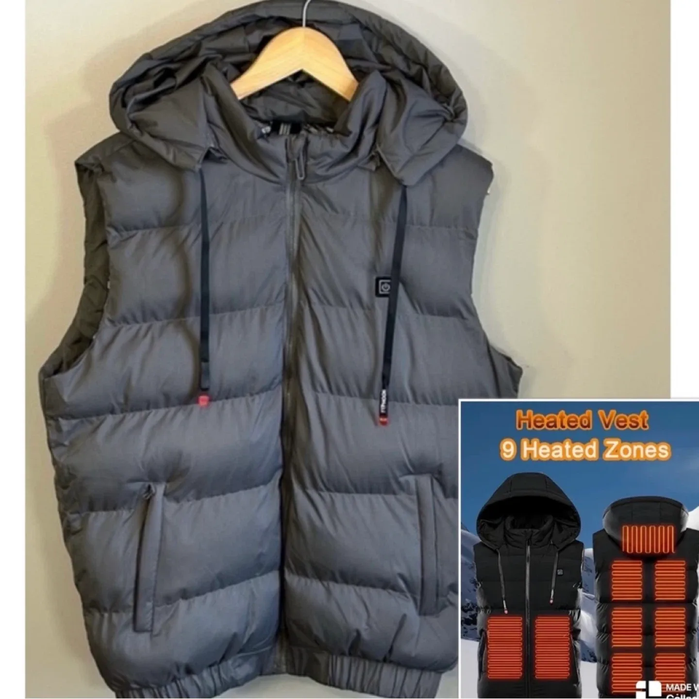 SUP Typhoon HEATED Puffer Vest with Hood Mens Size M thumbnail