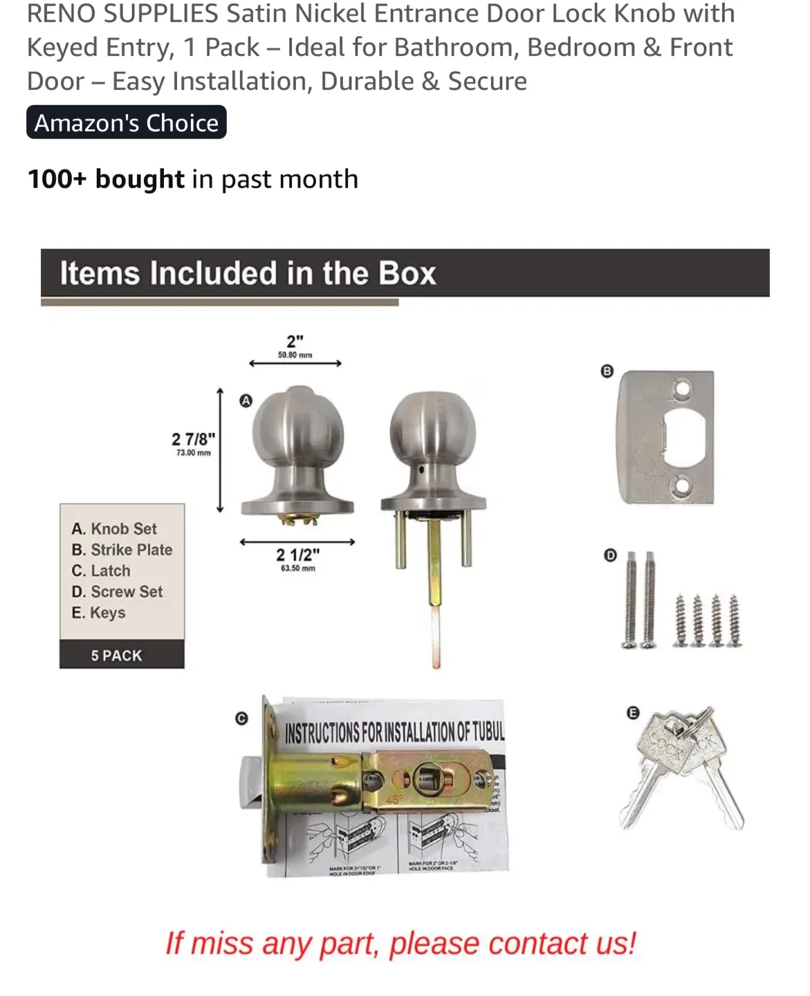 Satin Nickel Entrance Door Knob image indicator(2)