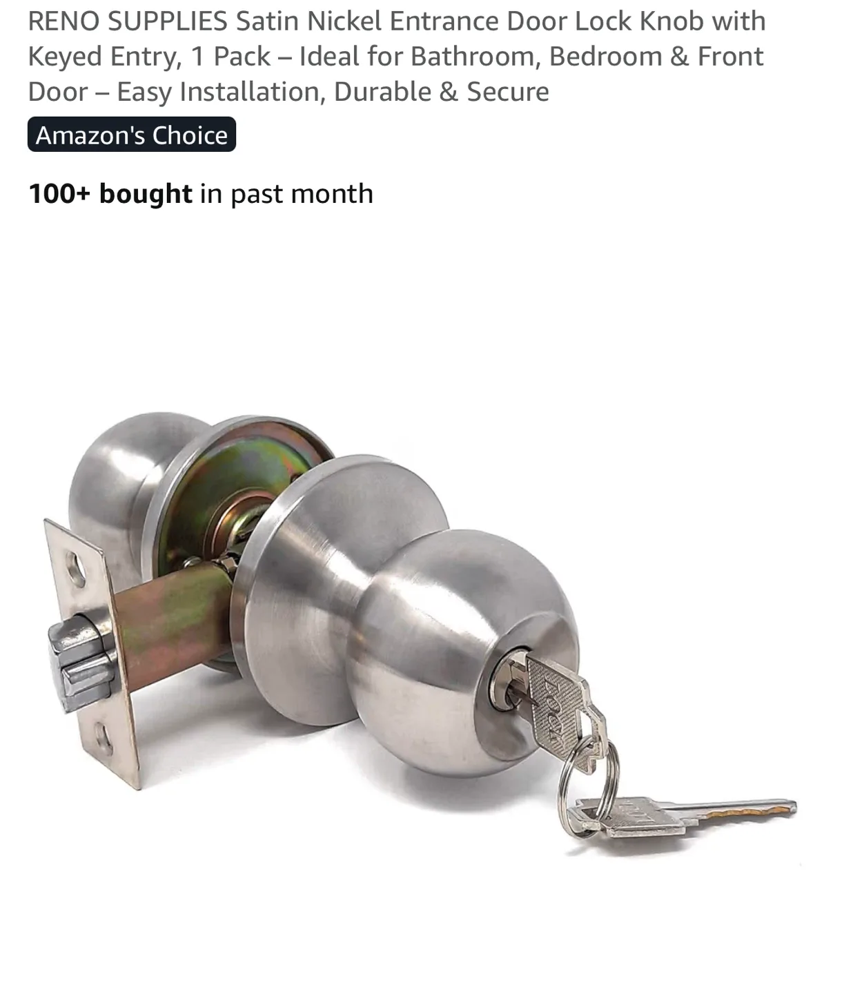 Satin Nickel Entrance Door Knob thumbnail