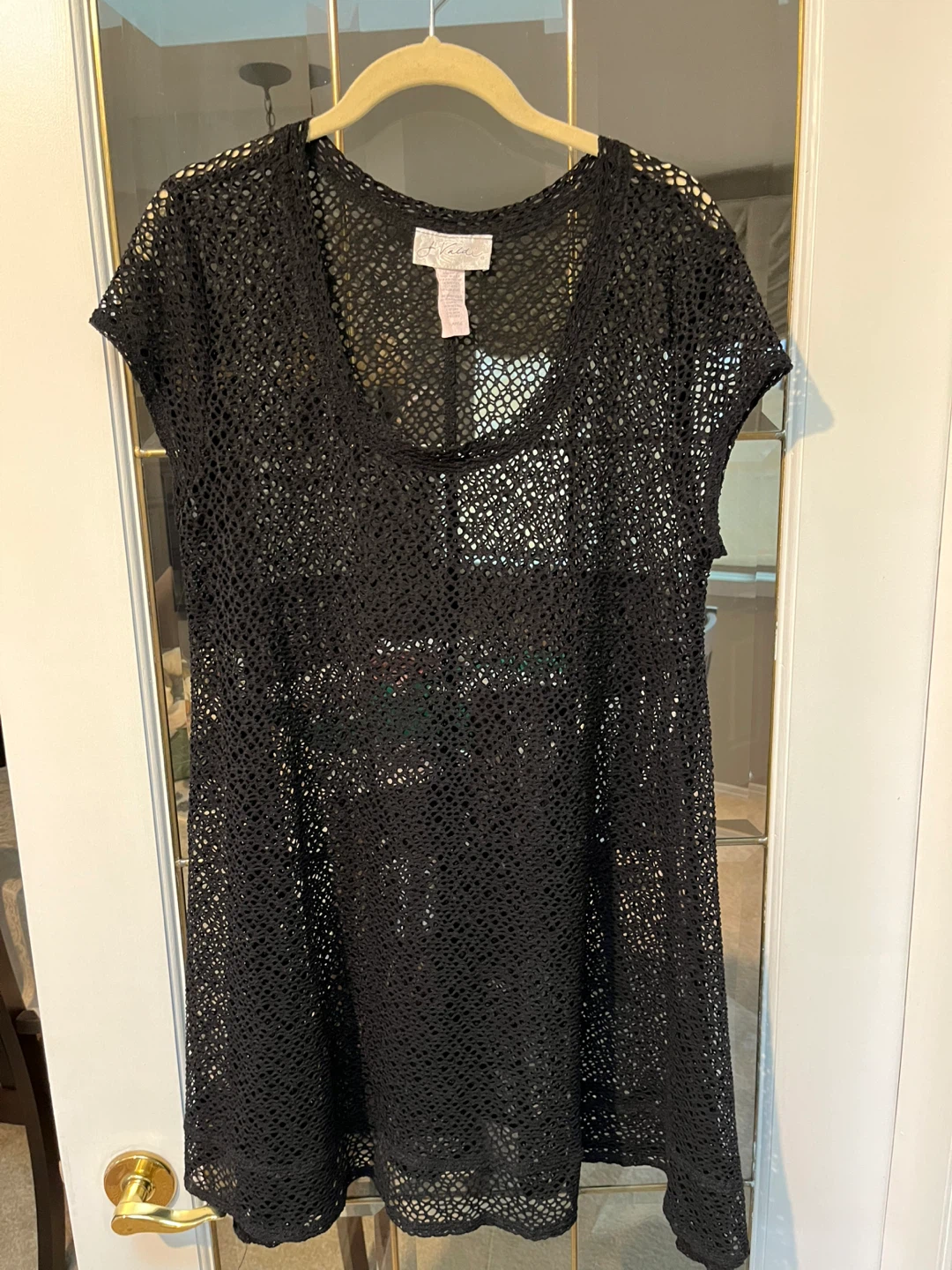 J. Valdi Black Crochet Cover-Up Size Large