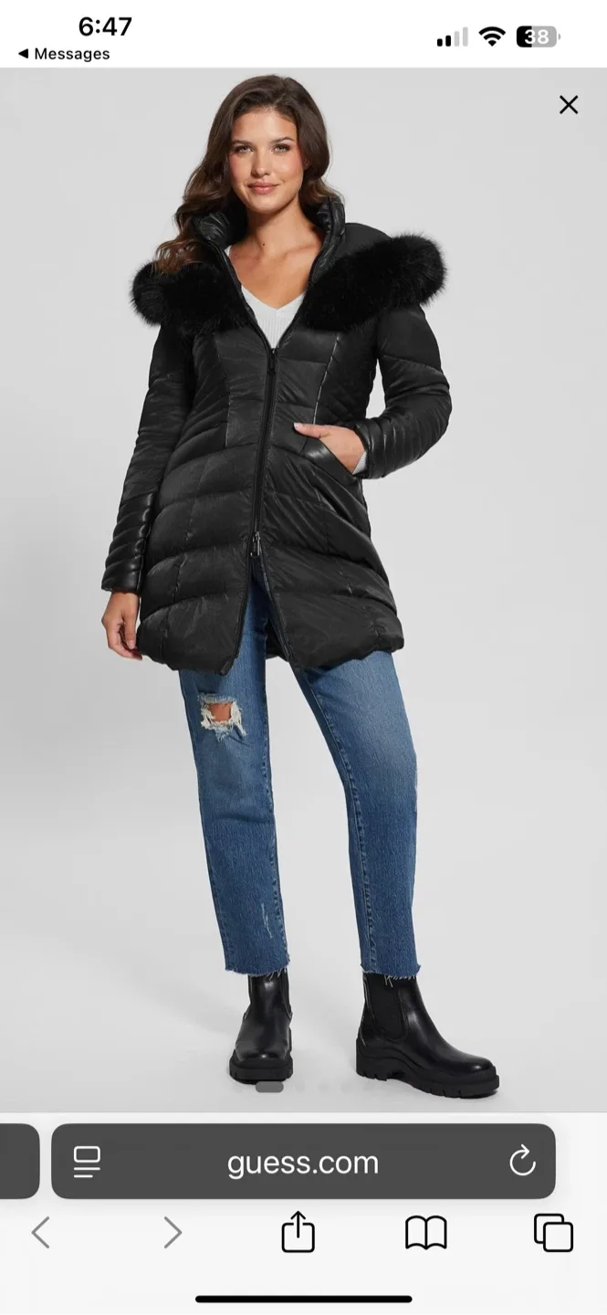 Guess Black Faux Fur Trim Puffer Jacket image indicator(2)