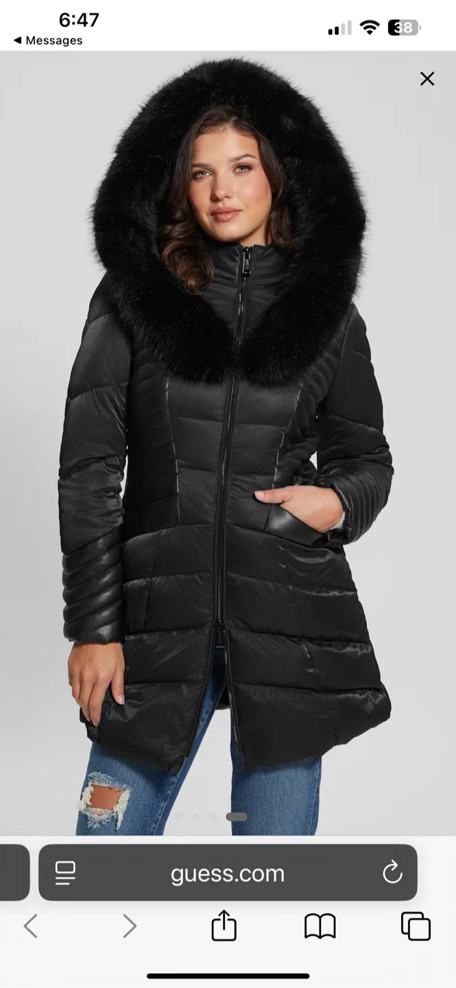 Guess Black Faux Fur Trim Puffer Jacket image indicator(4)