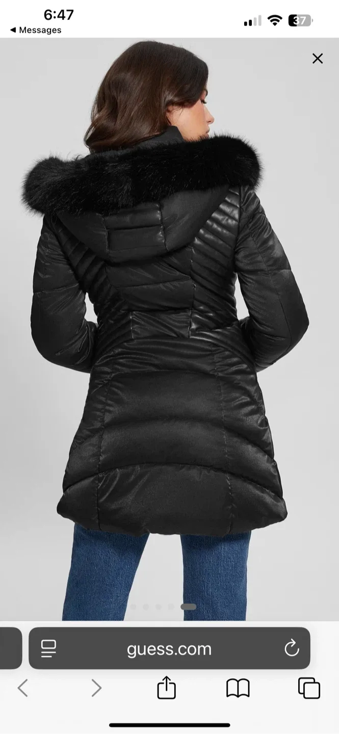 Guess Black Faux Fur Trim Puffer Jacket image indicator(5)