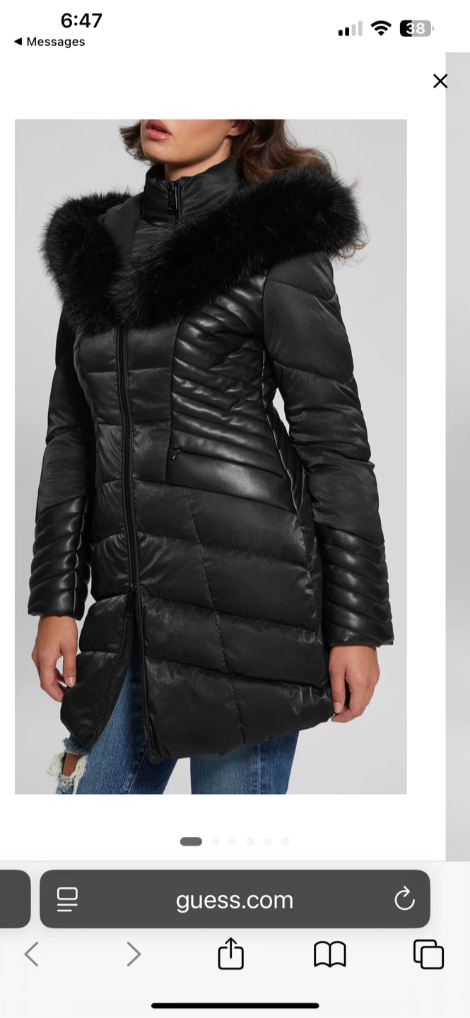 Guess Black Faux Fur Trim Puffer Jacket