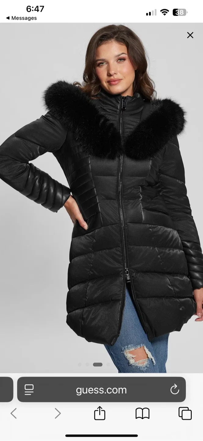 Guess Black Faux Fur Trim Puffer Jacket image indicator(3)