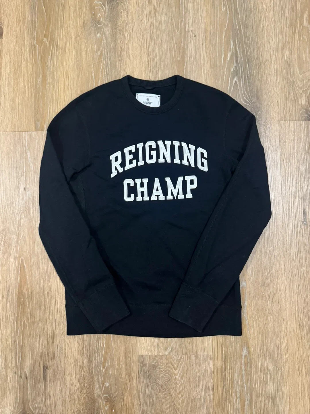 Reigning Champ Midweight Terry Arch Logo Black Crewneck thumbnail