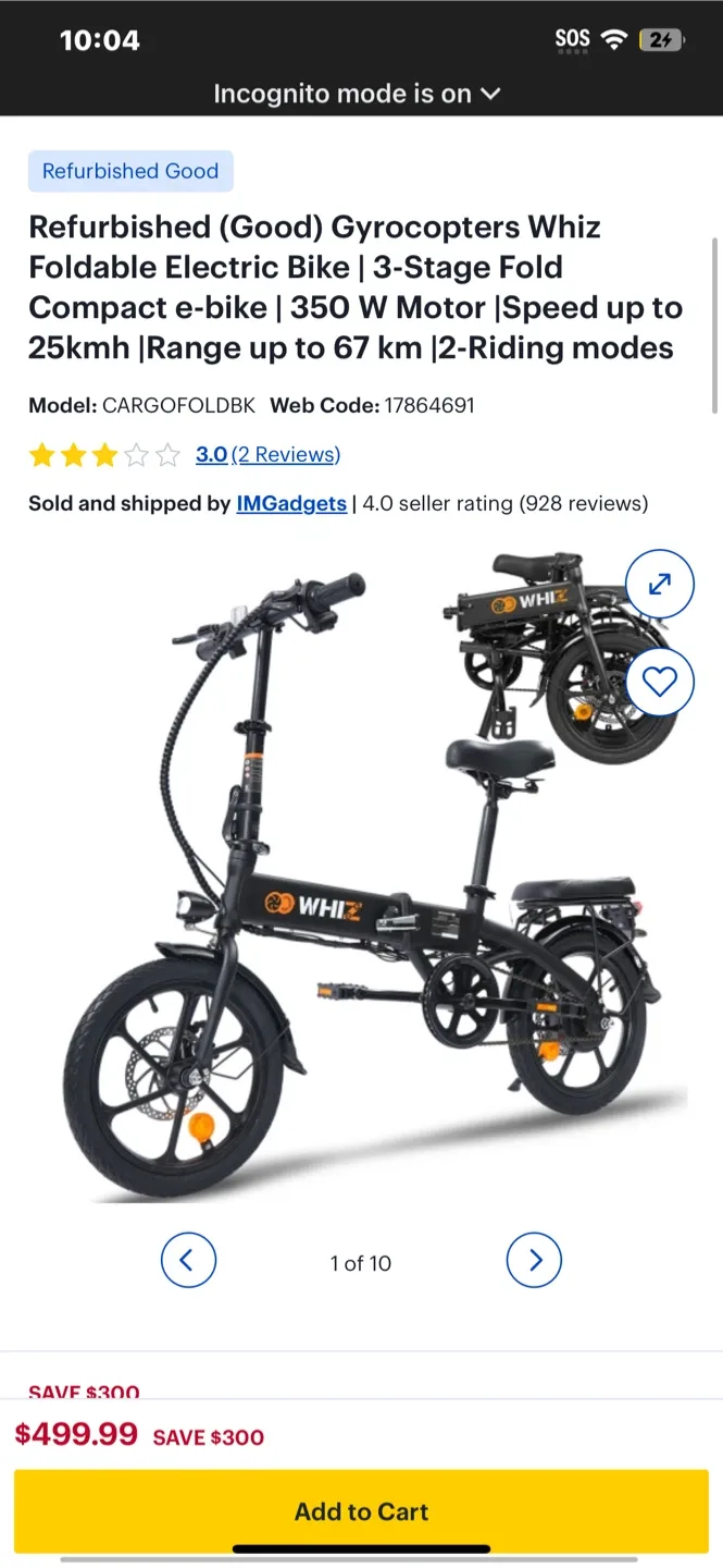 Gyrocopters Whiz Foldable Electric Bike image indicator(4)