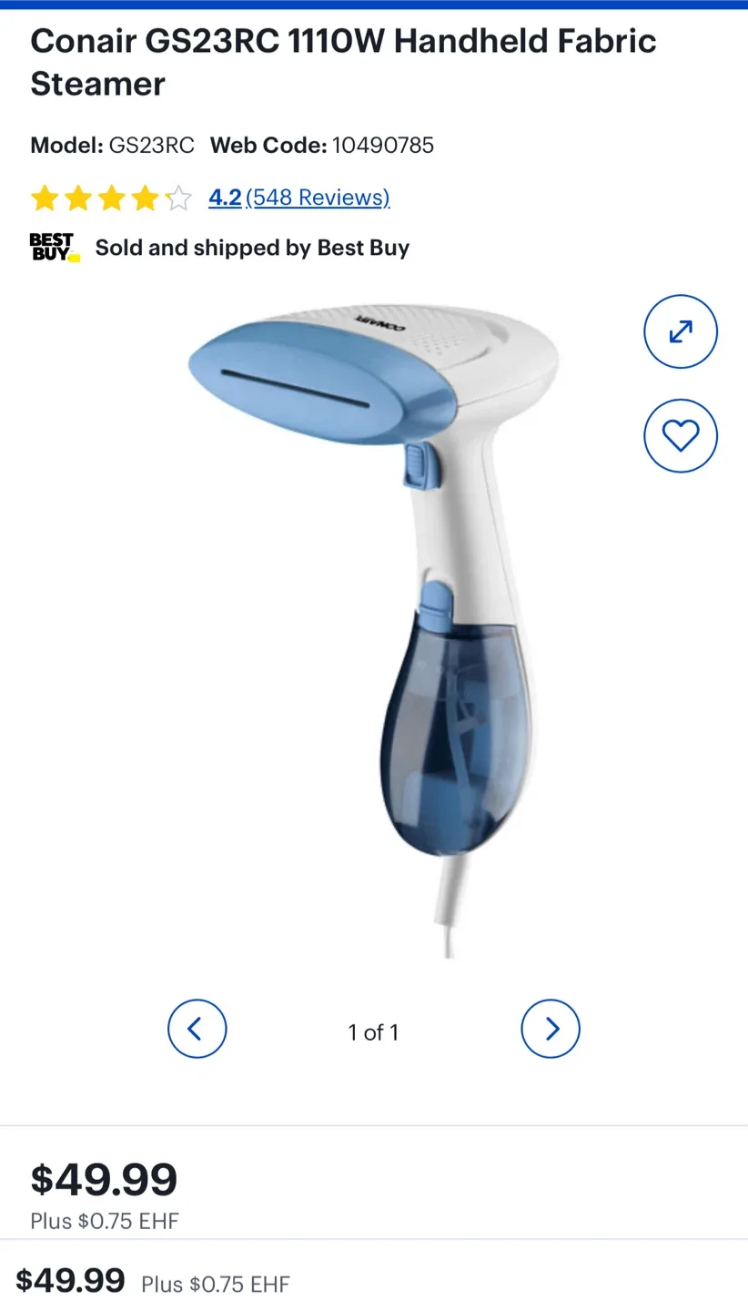 Conair GS23RC Handheld Fabric Steamer