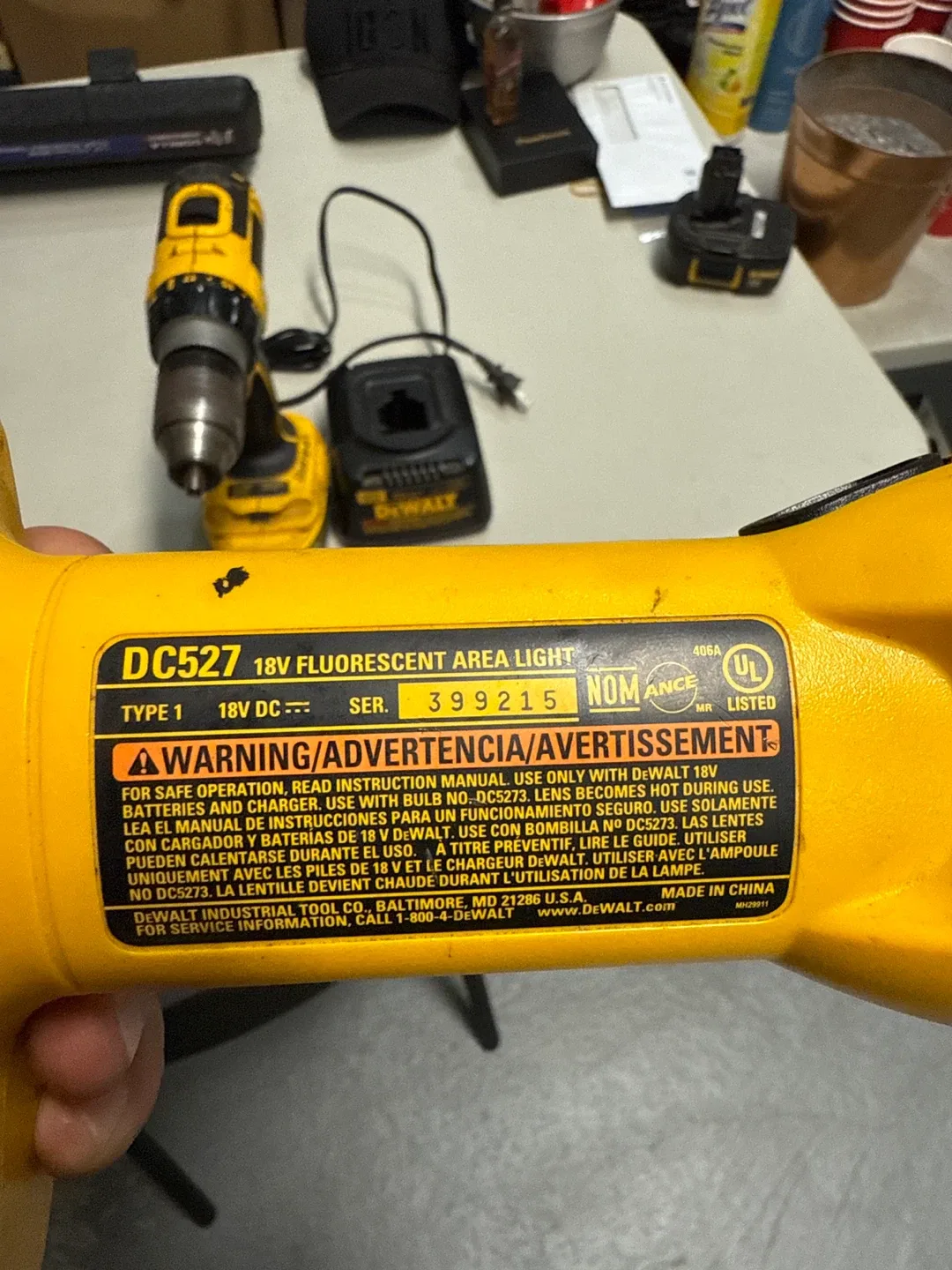 DeWalt DCD775 Cordless Hammer Drill & DC527 Area Light image indicator(4)
