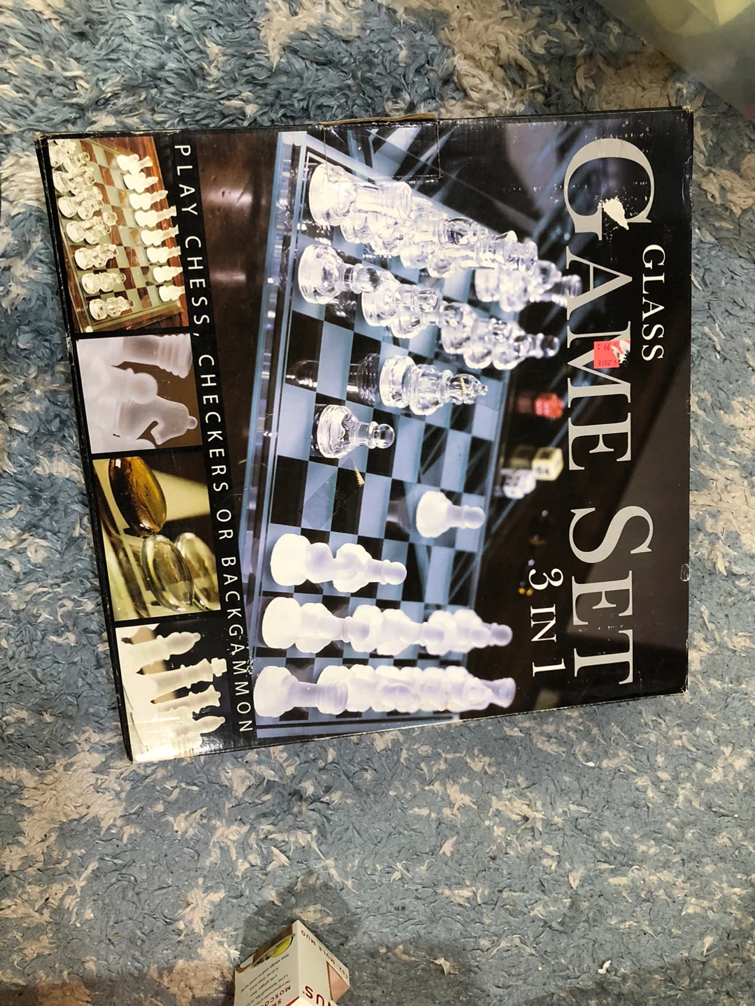Glass Game Set 3 in 1 Chess Checkers Backgammon