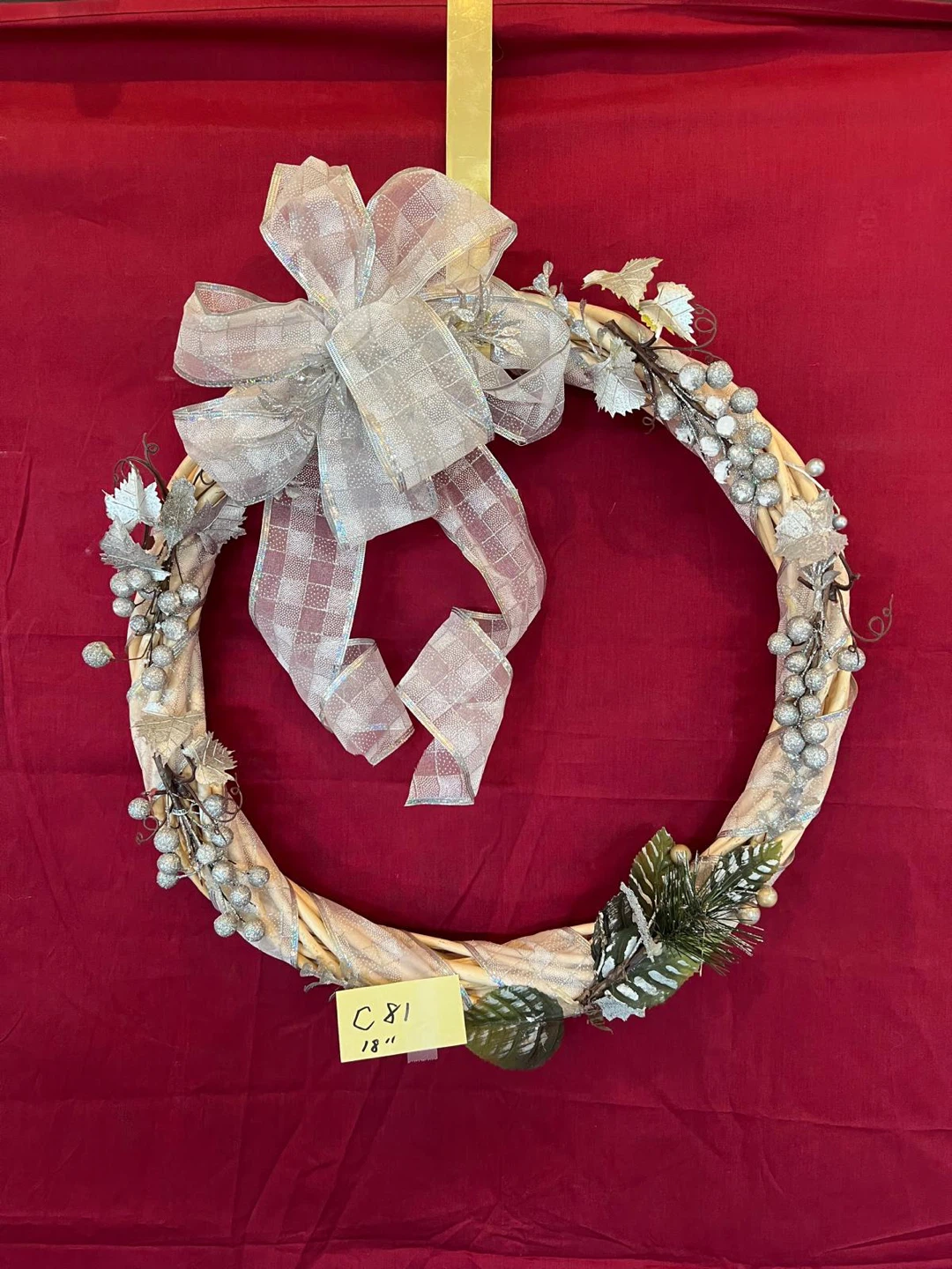 18" Decorative Wreath with Silver Ribbon