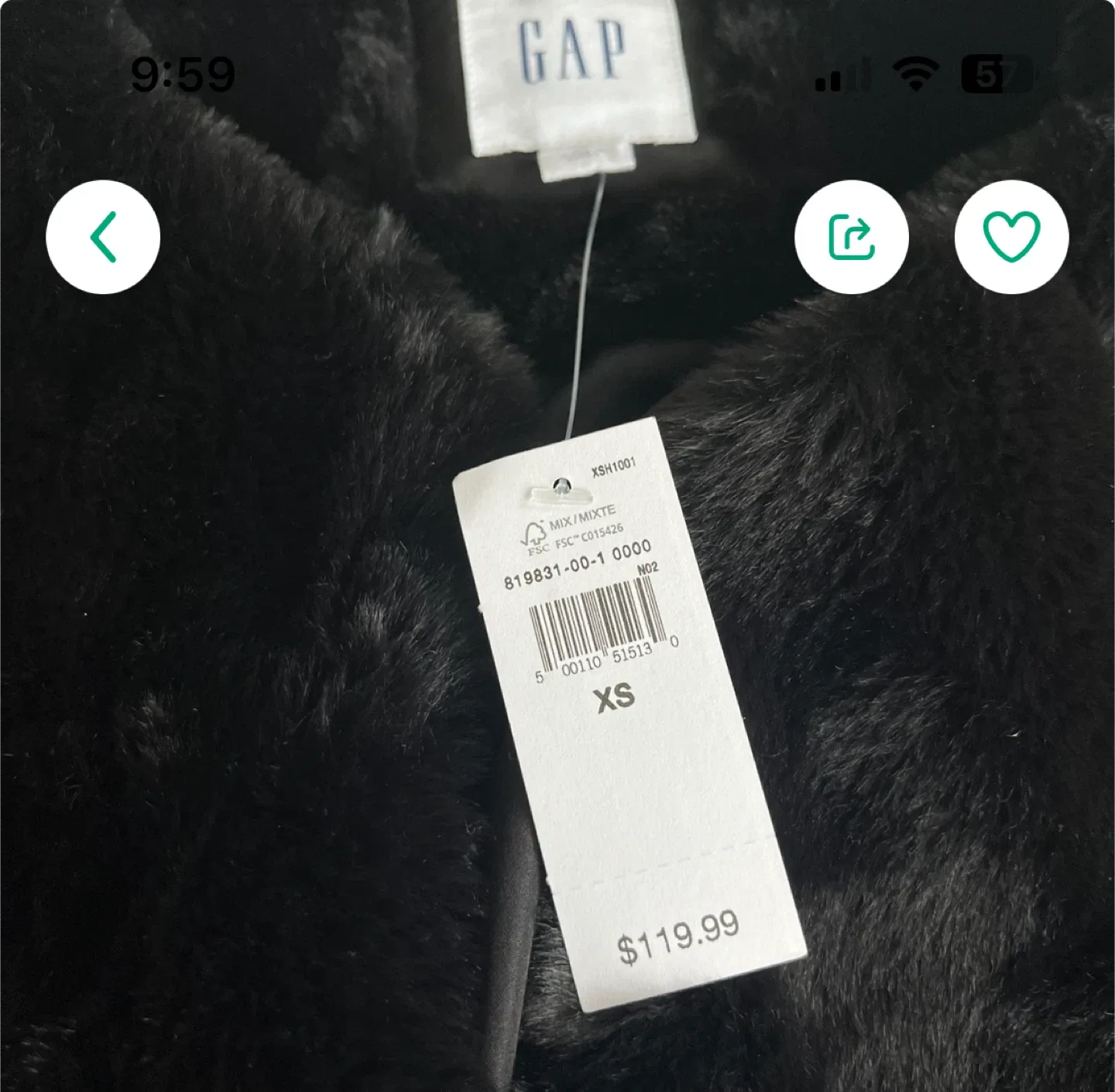 New GAP Black Faux Fur Jacket - Size XS image indicator(2)