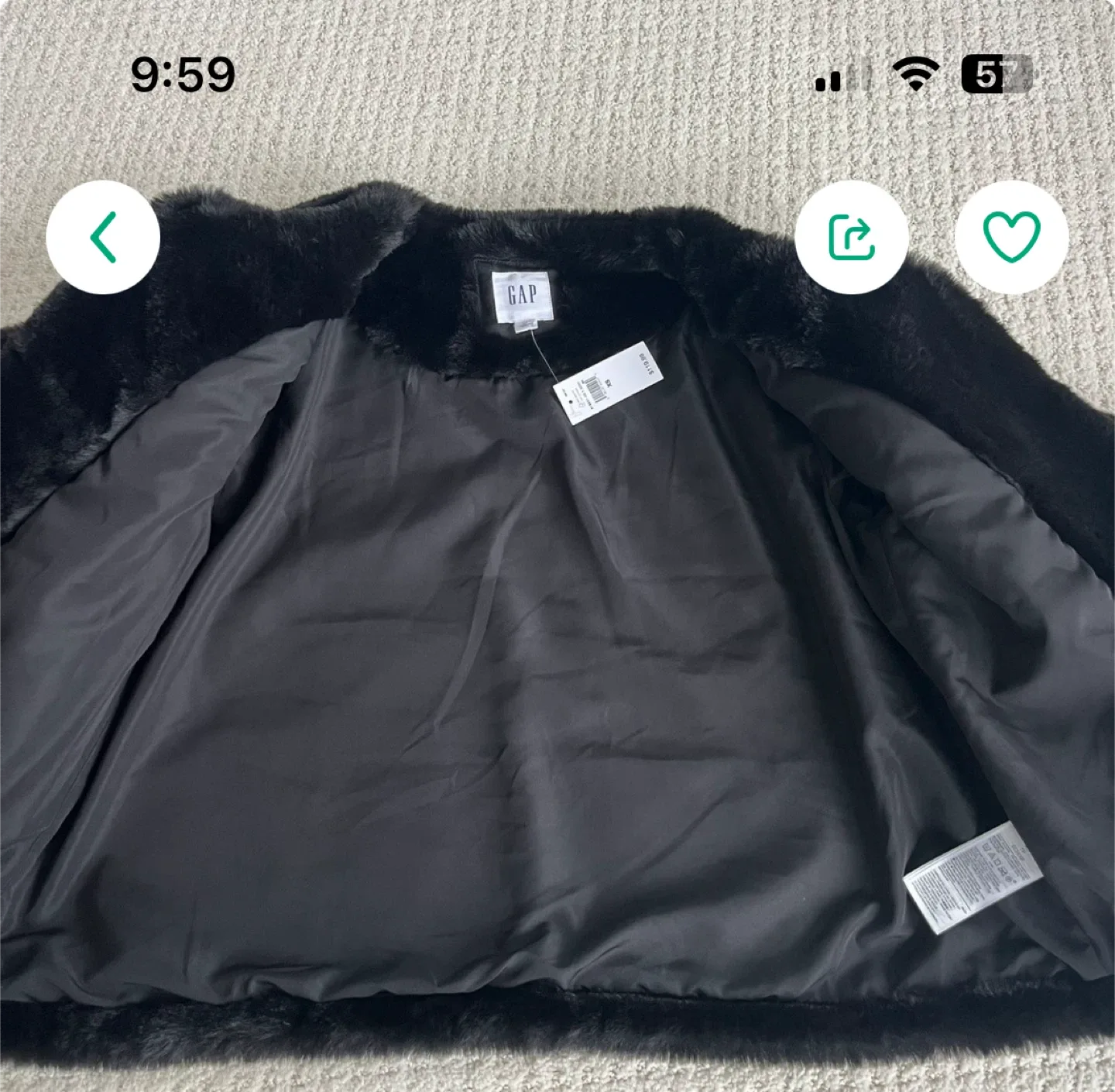 New GAP Black Faux Fur Jacket - Size XS image indicator(3)