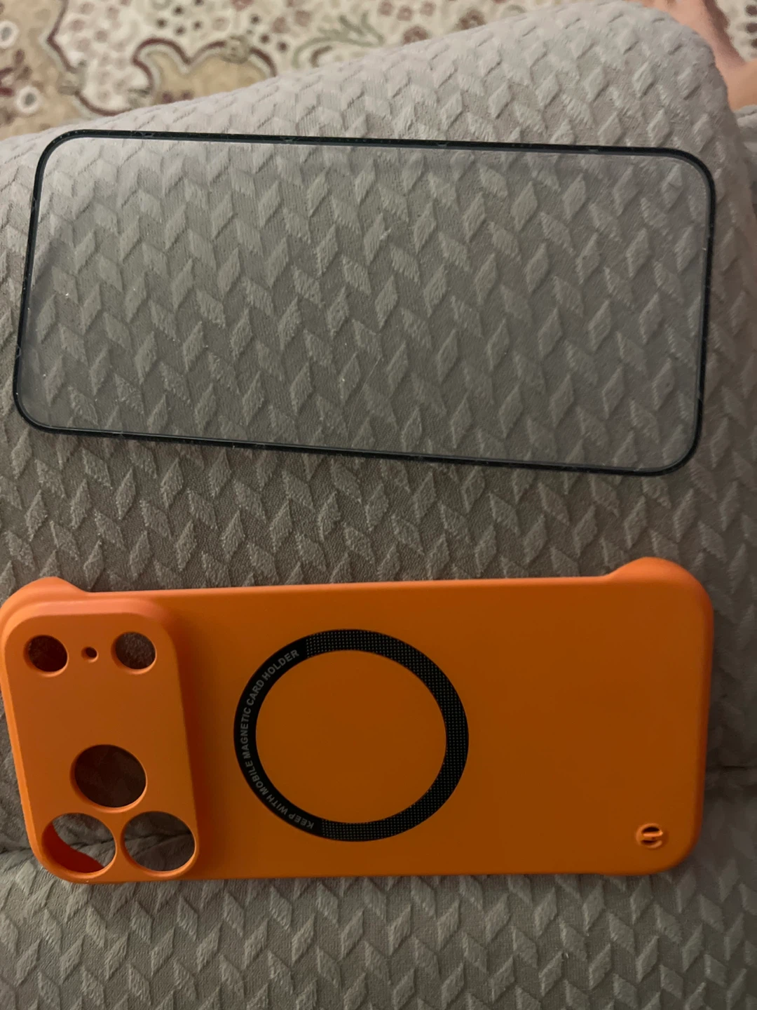 Orange Magnetic Card Holder iPhone Case + Screen Protector
