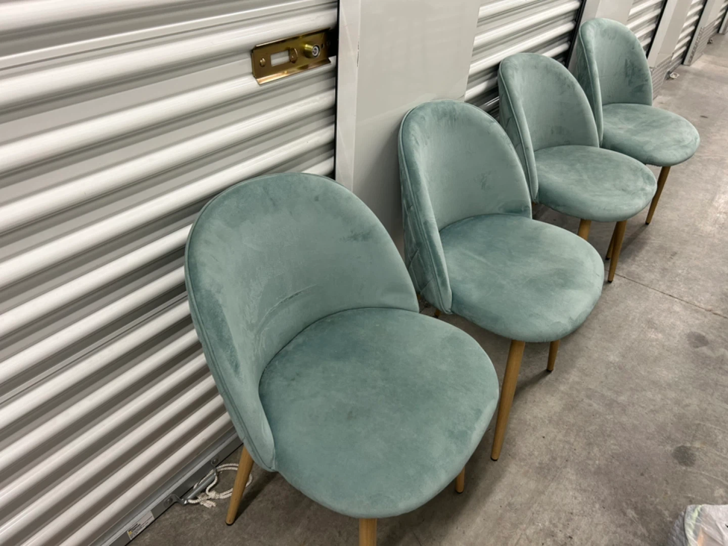 Set of 4 Light Blue Velvet Dining Chairs