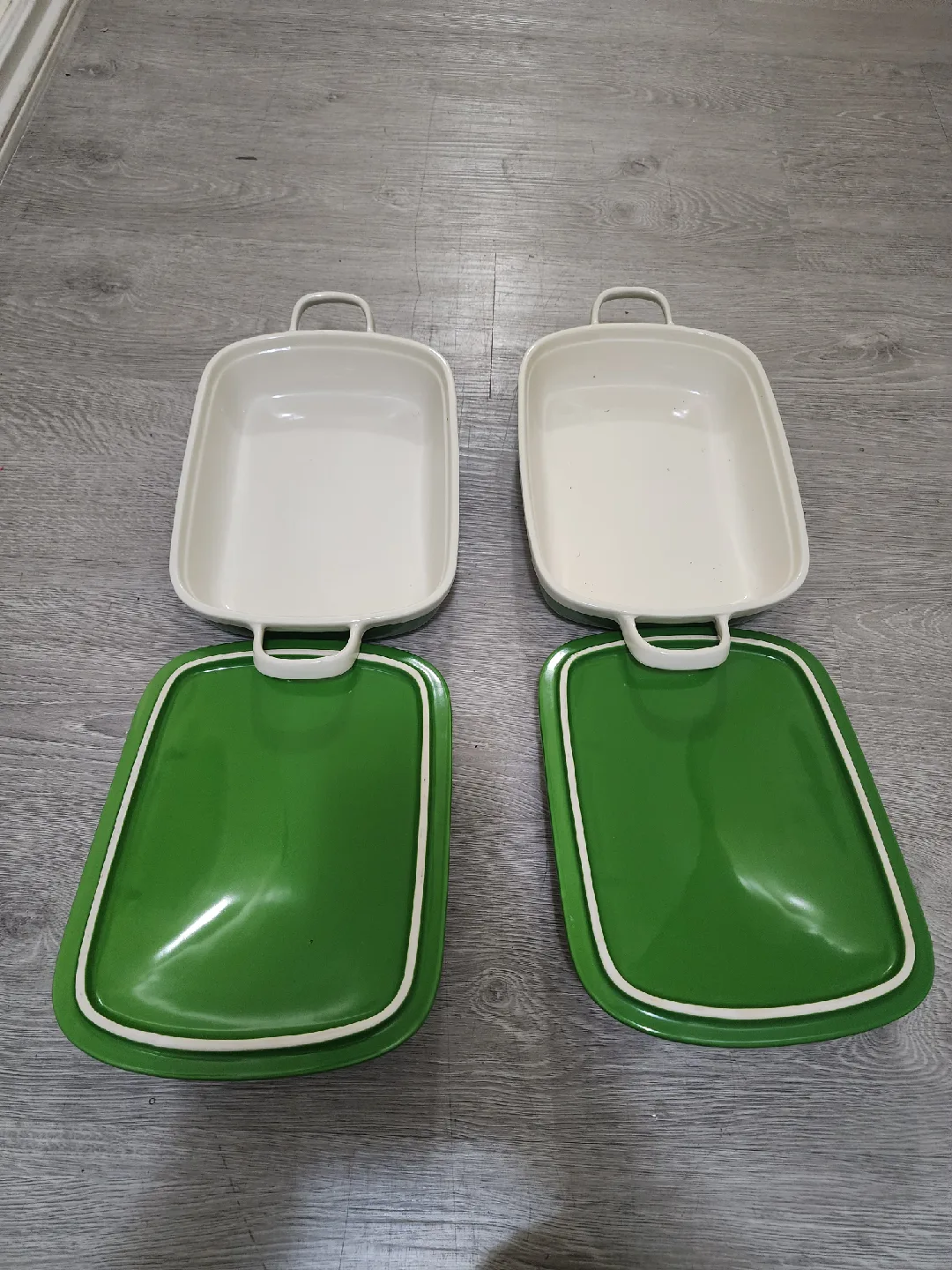 Vintage Green & Cream Enamel Casserole Dishes (Set of 2) image indicator(3)