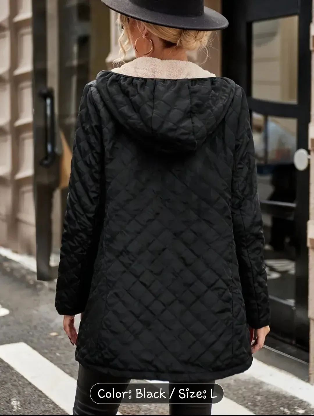 Black Quilted Hooded Jacket - Size L✨️🧥 image indicator(7)