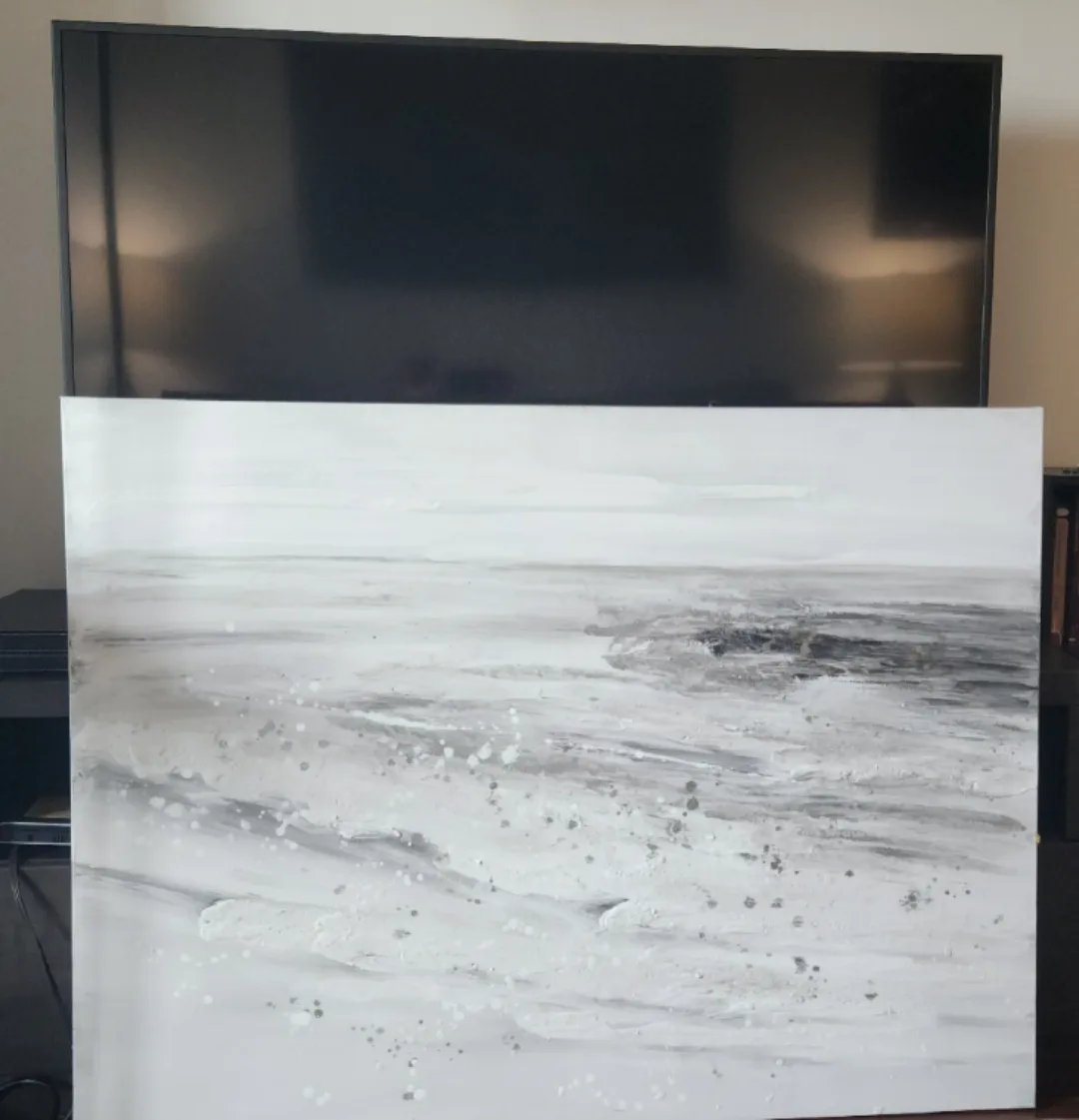 Large Textured Abstract Painting – White, Grey & Silver – 36x48″ image indicator(2)