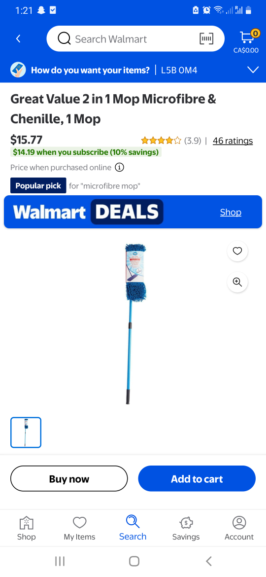 Great Value 2 in 1 Microfibre & Chenille Mop