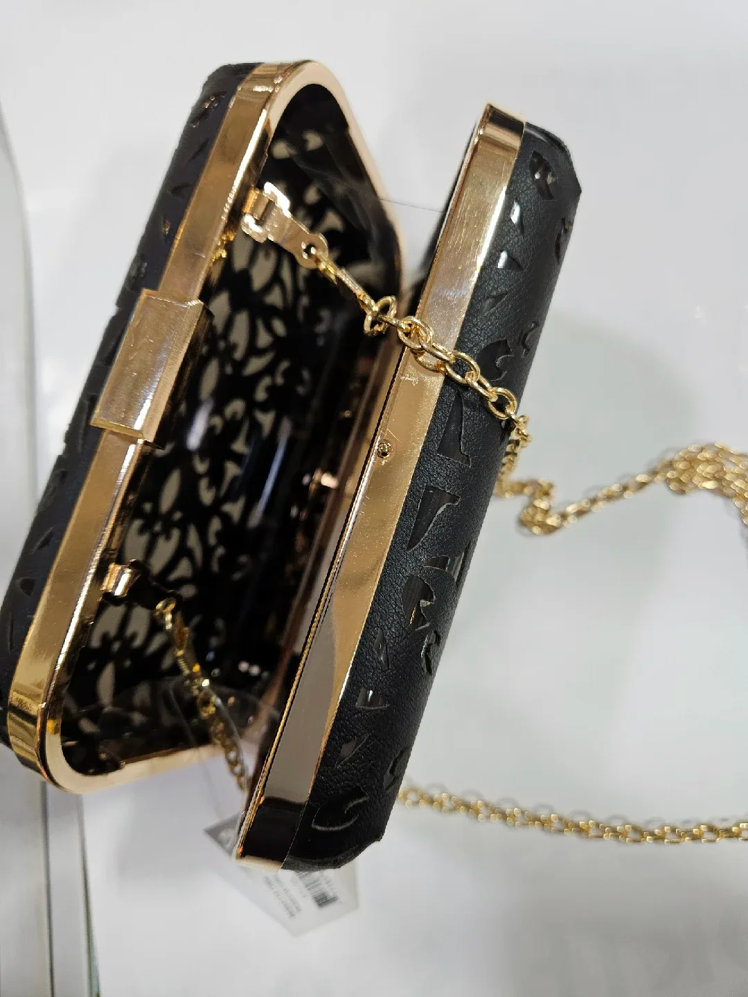 Black & Gold Clutch with Chain Strap image indicator(4)