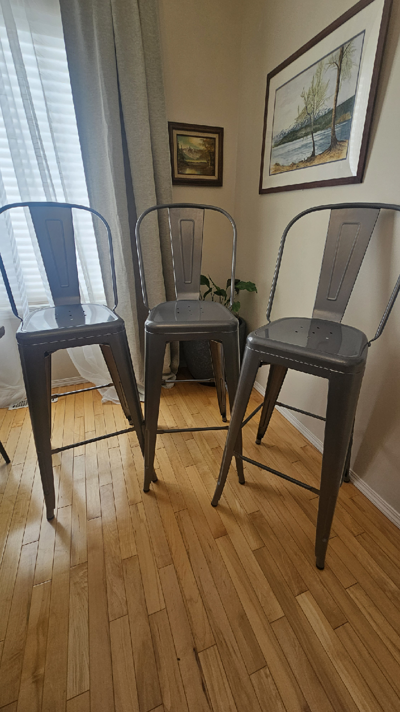 3 matching Metal Bar Stools - Silver - photo 2