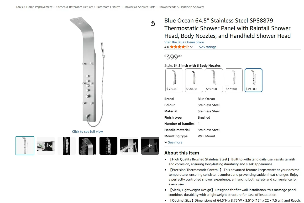 Brand New Brushed Nickel Rainfall Shower Panel For Sale image indicator(8)