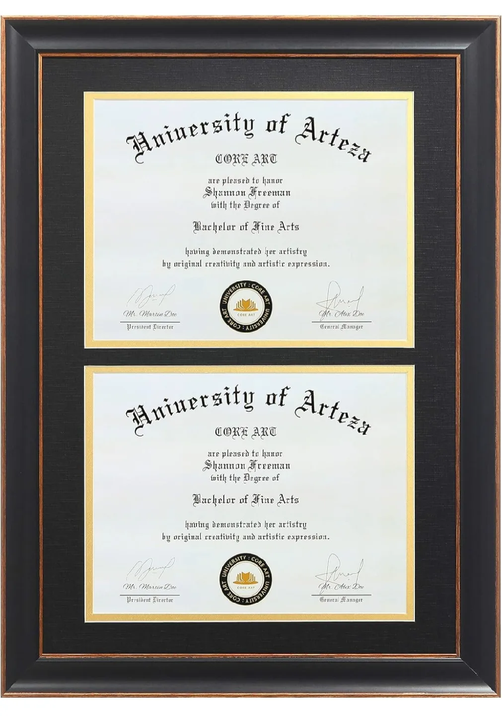 Double Diploma Frame, Two 8.5x11" Openings, Black Gold thumbnail