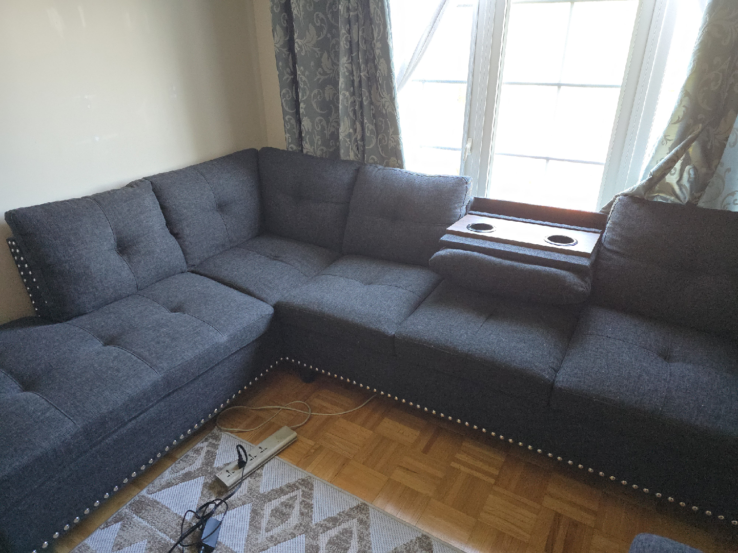 Dark Grey Sectional Sofa with Ottoman