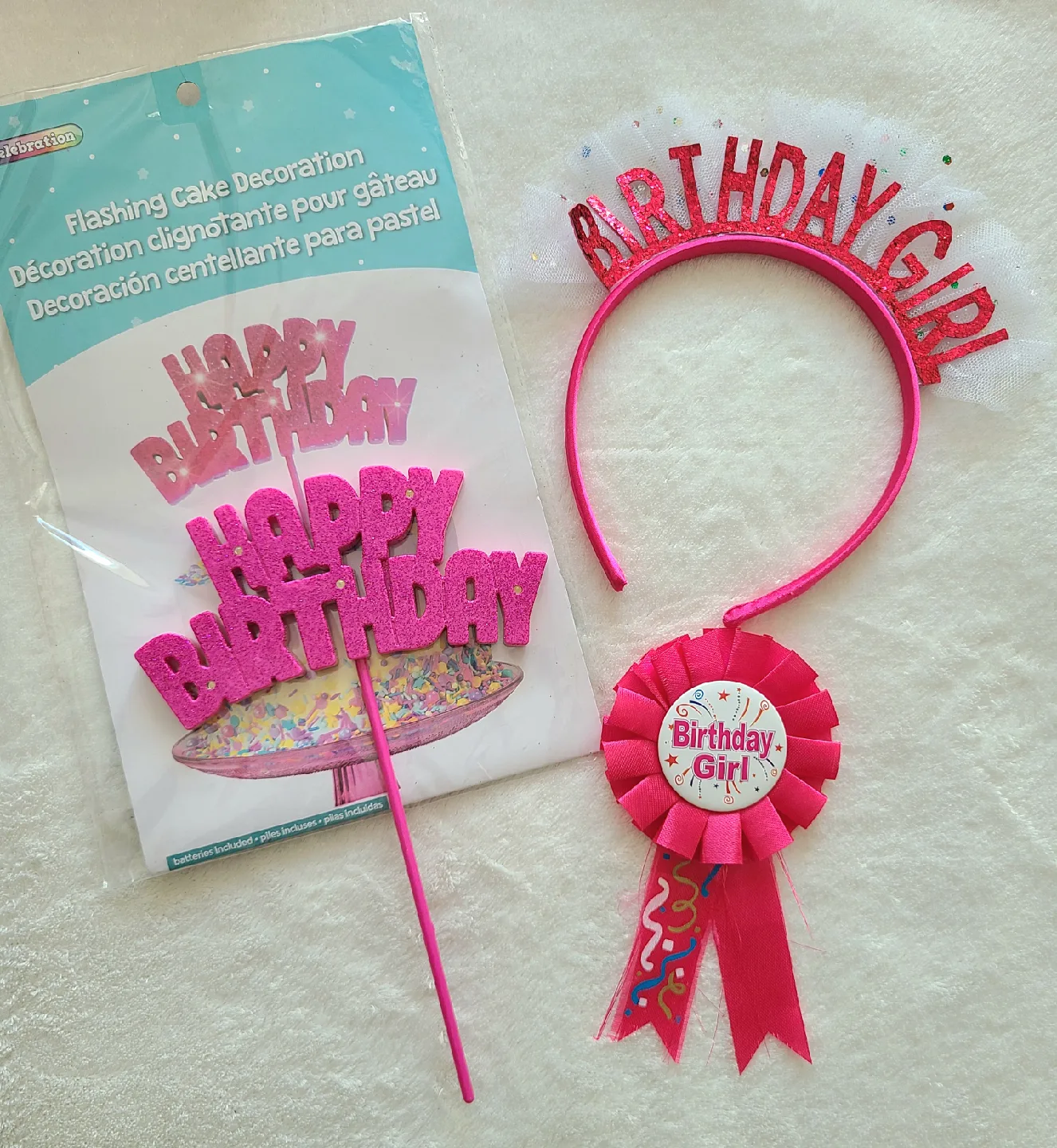 Birthday Girl Headband, Rosette Set and Cake Topper thumbnail