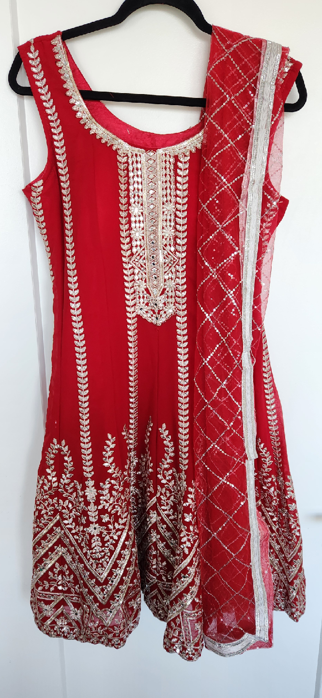 **BRAND NEW- Red Mirror Work Embroidered Indian Outfit**