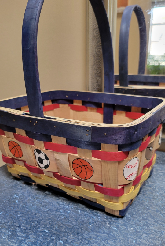 Brand New Handmade Woven Basket with Sports Theme Design